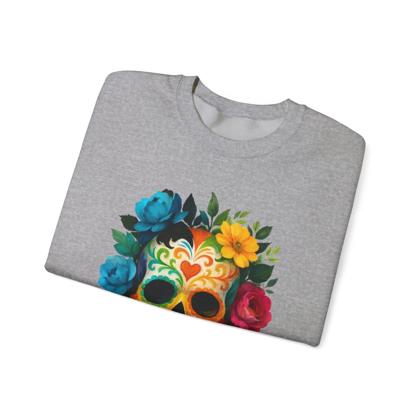 Colorful Sugar Skull Sweatshirt, Unisex Crewneck Sweatshirt for Halloween, Unique Gift for Day of the Dead, Cozy Fall Fashion, Casual Wear