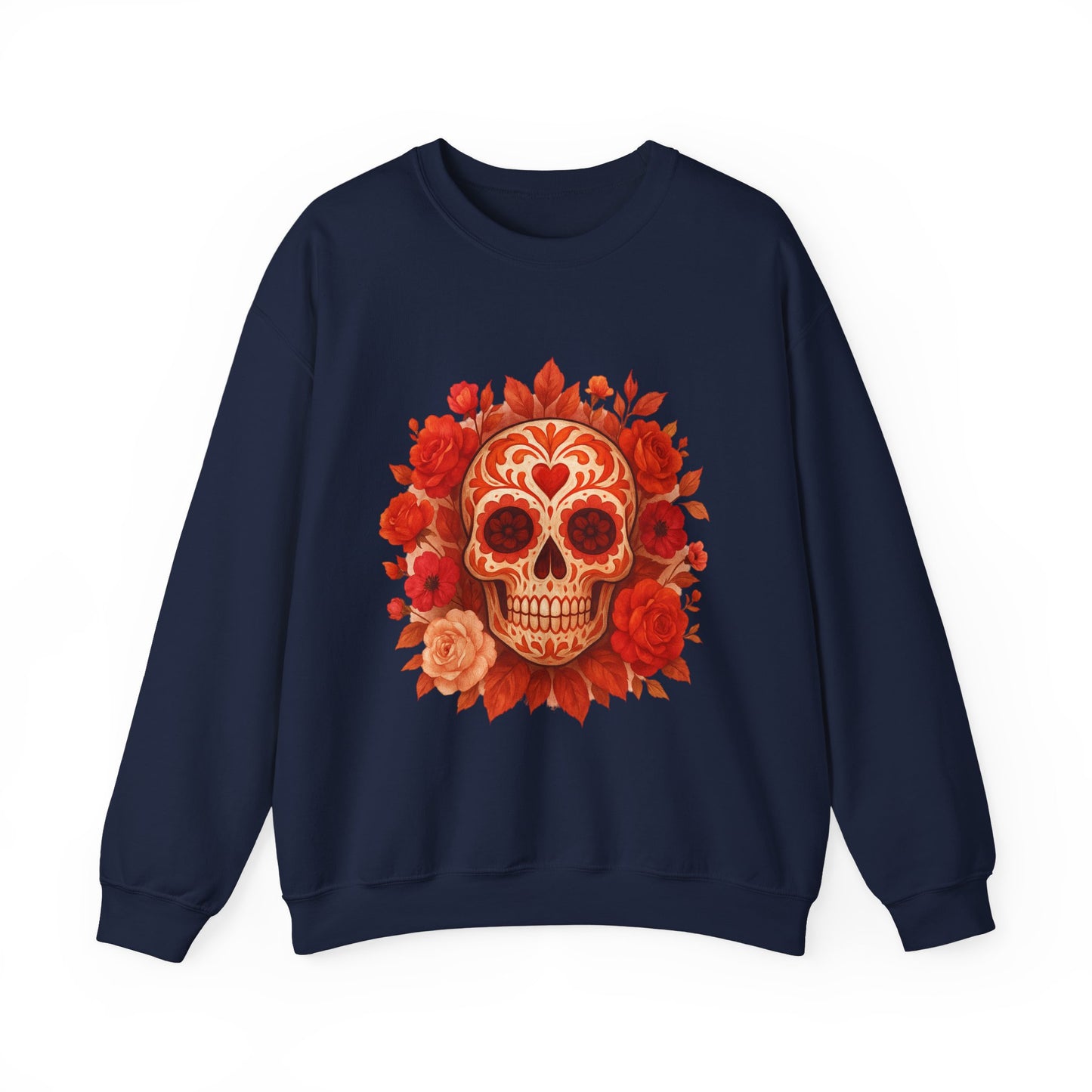 Colorful Sugar Skull Sweatshirt, Unisex Crewneck Sweatshirt for Halloween, Unique Gift for Day of the Dead, Cozy Fall Fashion, Casual Wear