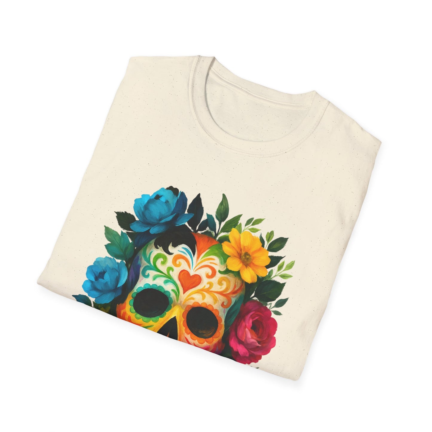Colorful Floral Skull T-Shirt, Dia de los Muertos Tee, Casual Wear, Gifts for Her, Graphic Shirt, Boho Style Fashion
