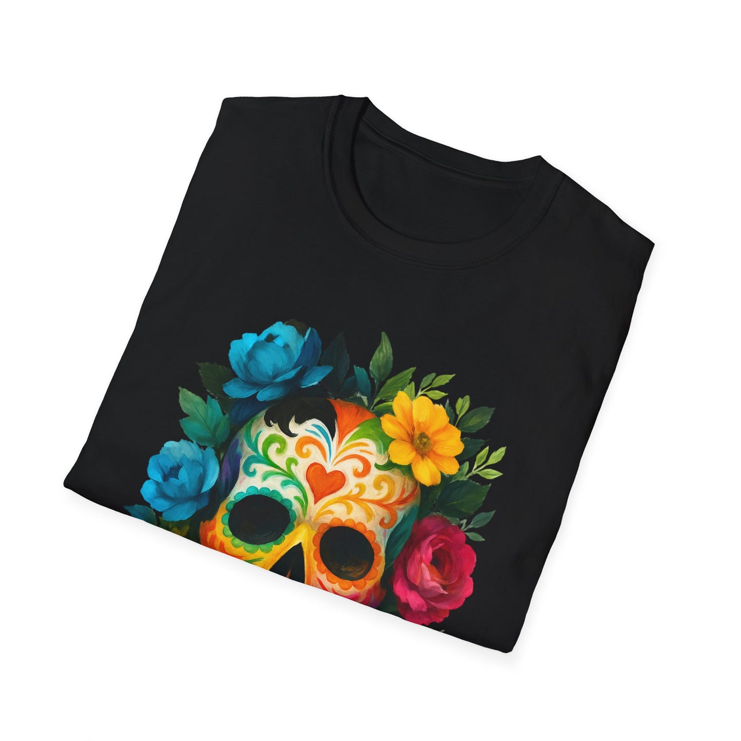 Colorful Floral Skull T-Shirt, Dia de los Muertos Tee, Casual Wear, Gifts for Her, Graphic Shirt, Boho Style Fashion