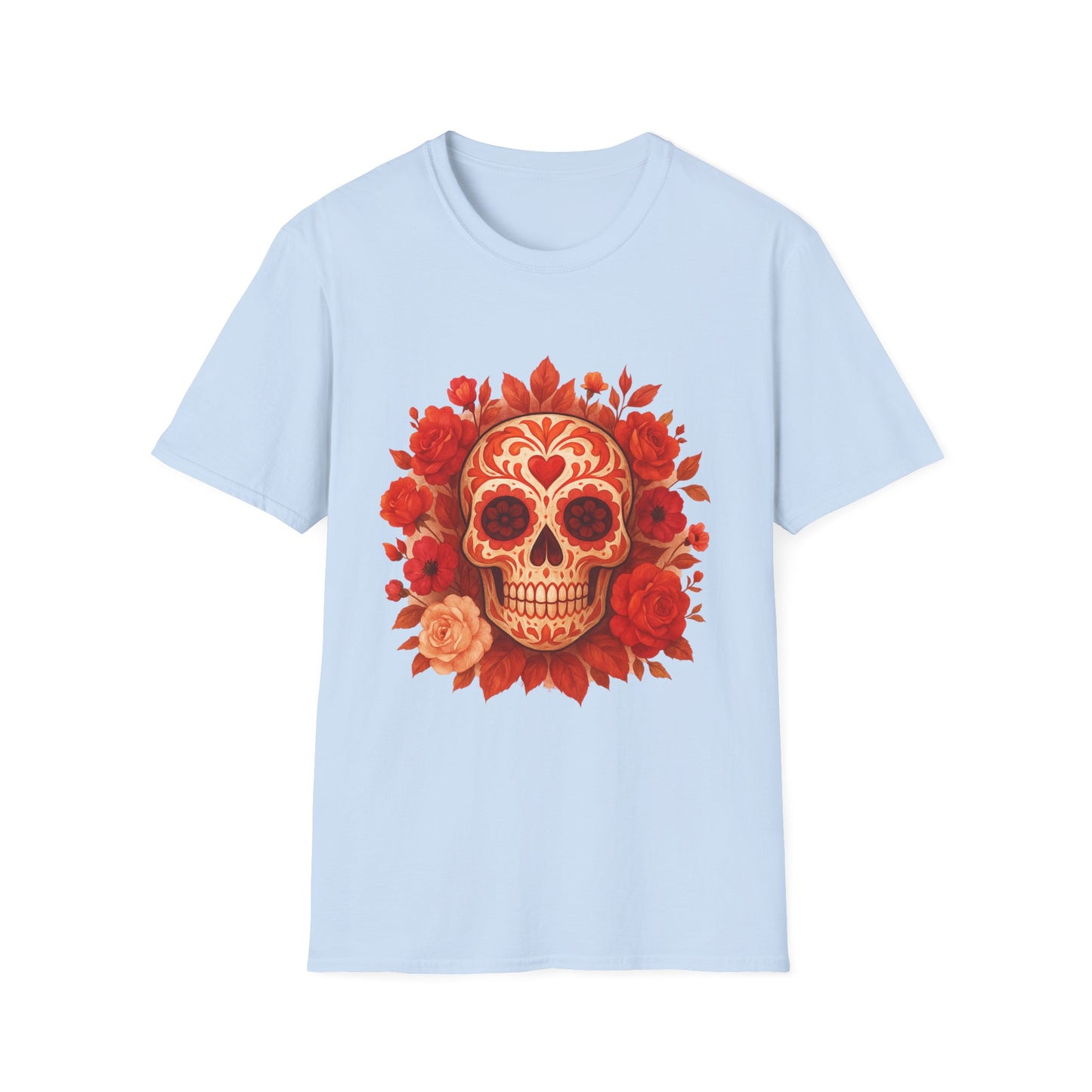 Colorful Floral Skull T-Shirt, Dia de los Muertos Tee, Casual Wear, Gifts for Her, Graphic Shirt, Boho Style Fashion