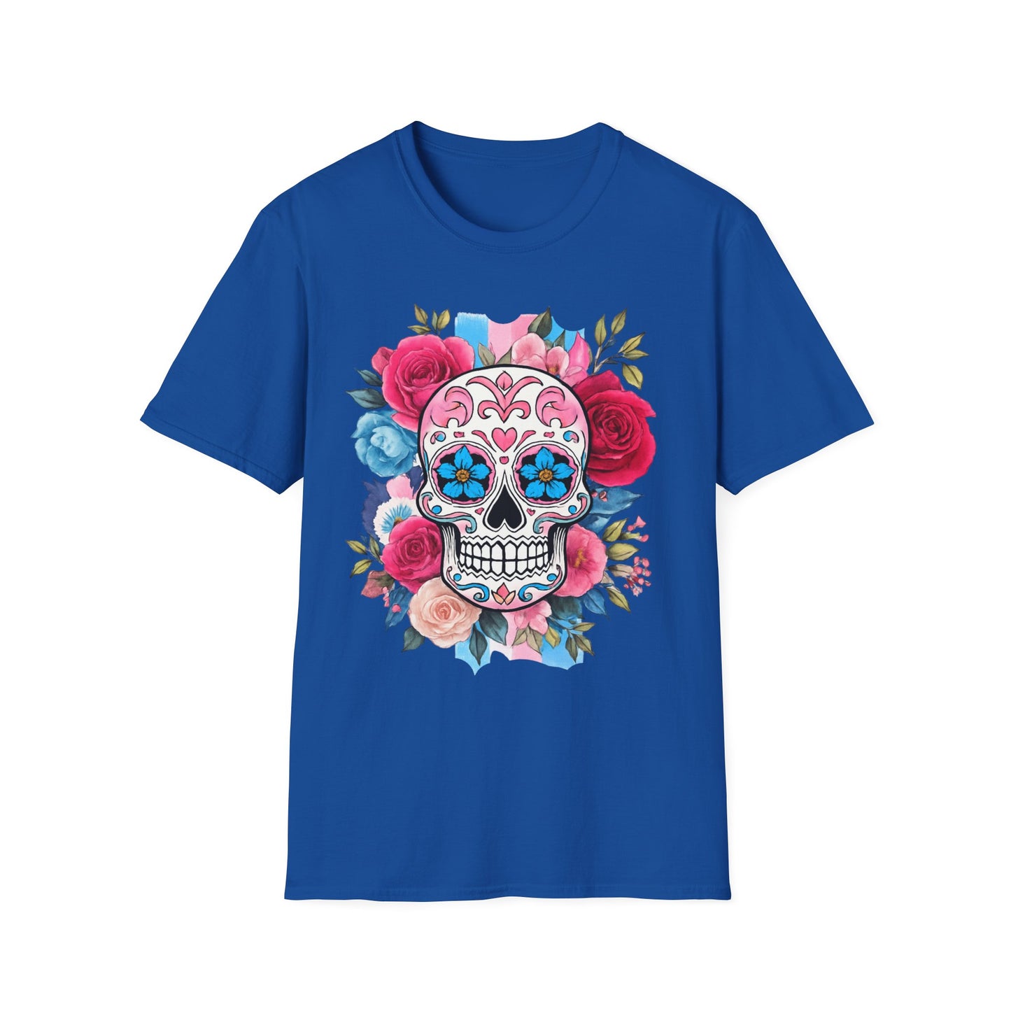 Colorful Floral Skull T-Shirt, Dia de los Muertos Tee, Casual Wear, Gifts for Her, Graphic Shirt, Boho Style Fashion