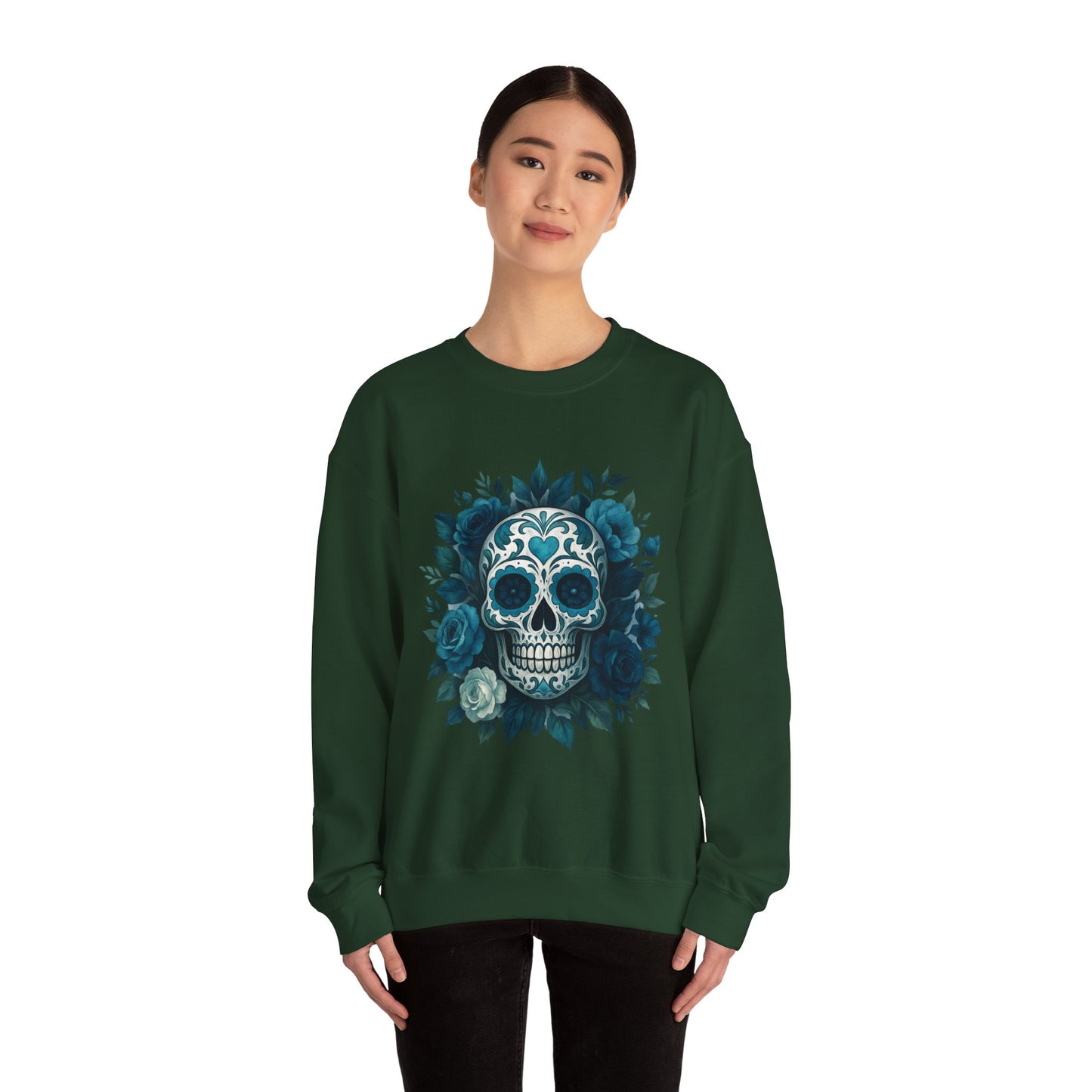 Colorful Sugar Skull Sweatshirt, Unisex Crewneck Sweatshirt for Halloween, Unique Gift for Day of the Dead, Cozy Fall Fashion, Casual Wear