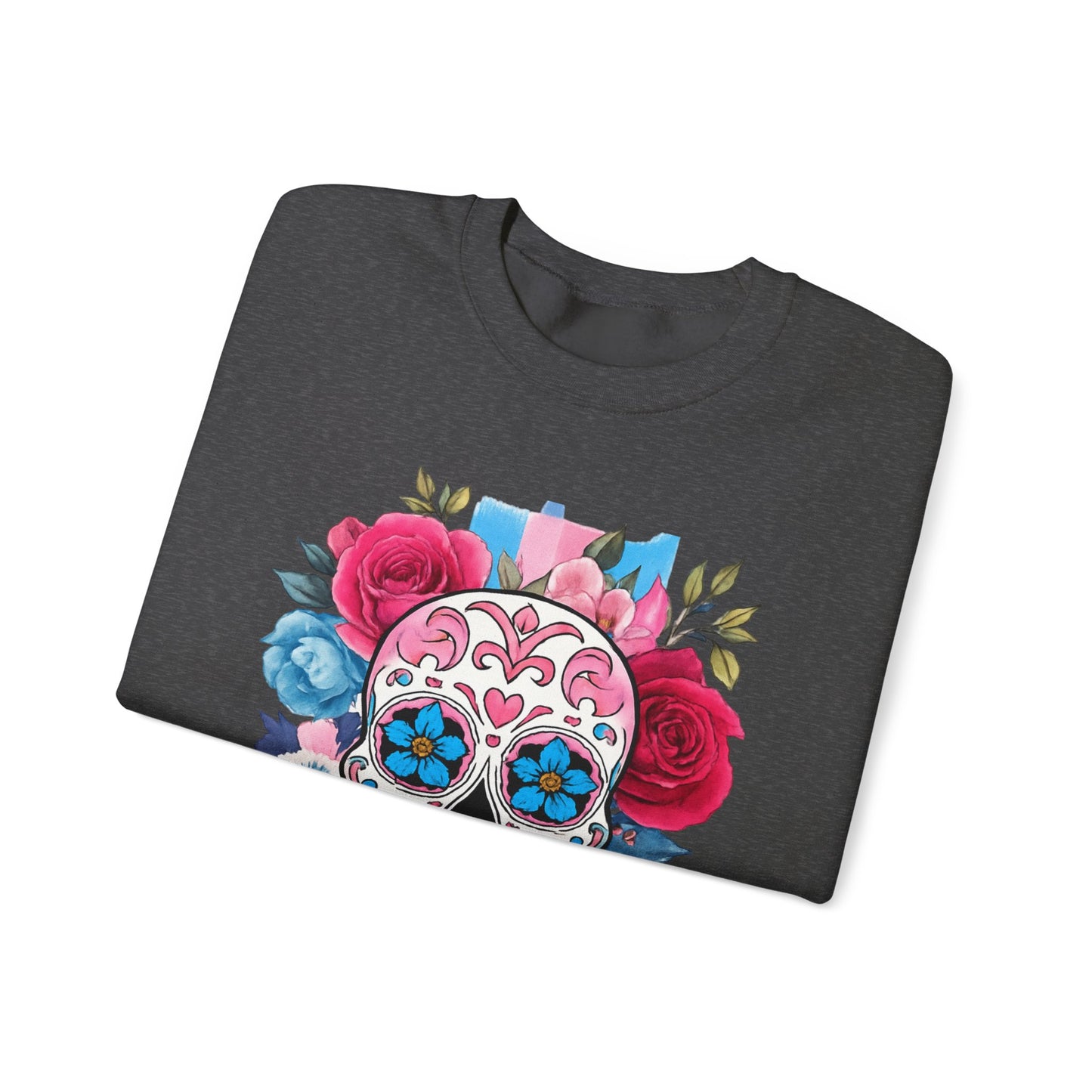 Colorful Sugar Skull Sweatshirt, Unisex Crewneck Sweatshirt for Halloween, Unique Gift for Day of the Dead, Cozy Fall Fashion, Casual Wear