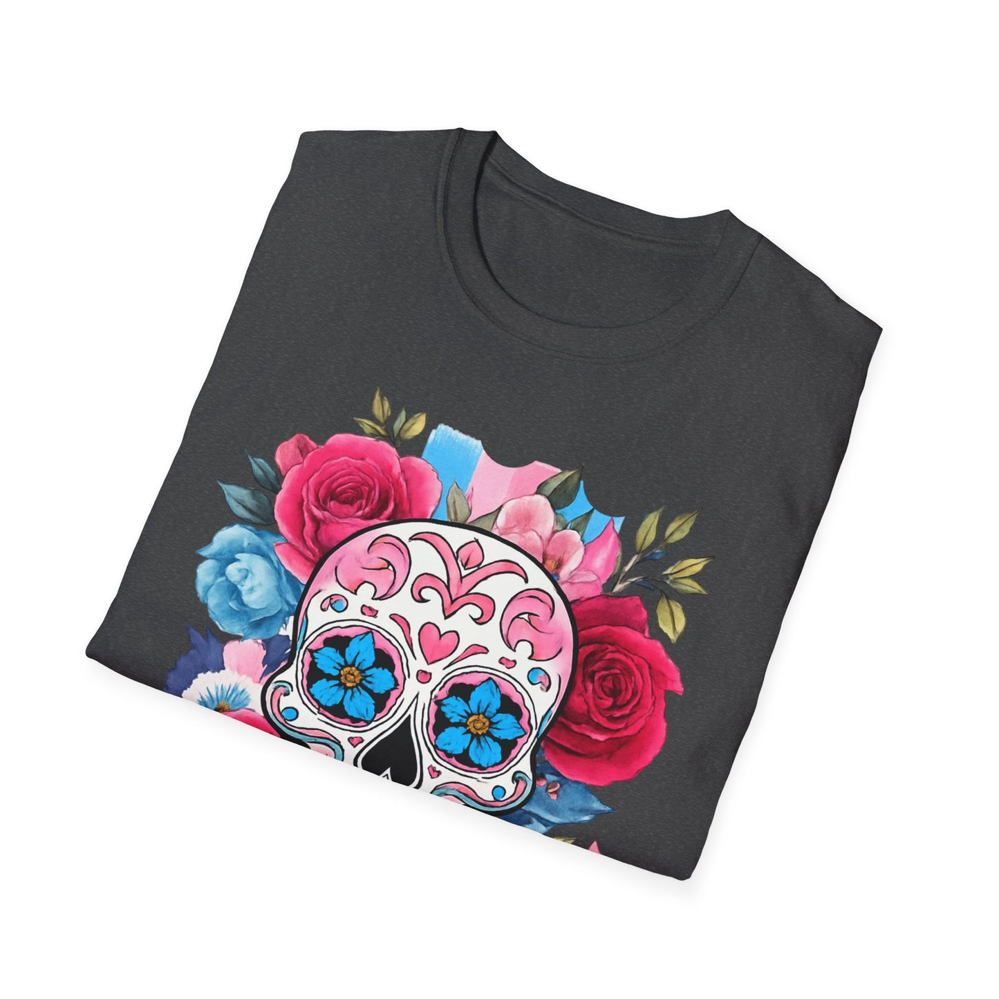Colorful Floral Skull T-Shirt, Dia de los Muertos Tee, Casual Wear, Gifts for Her, Graphic Shirt, Boho Style Fashion