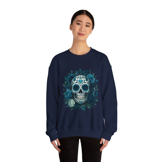 Colorful Sugar Skull Sweatshirt, Unisex Crewneck Sweatshirt for Halloween, Unique Gift for Day of the Dead, Cozy Fall Fashion, Casual Wear