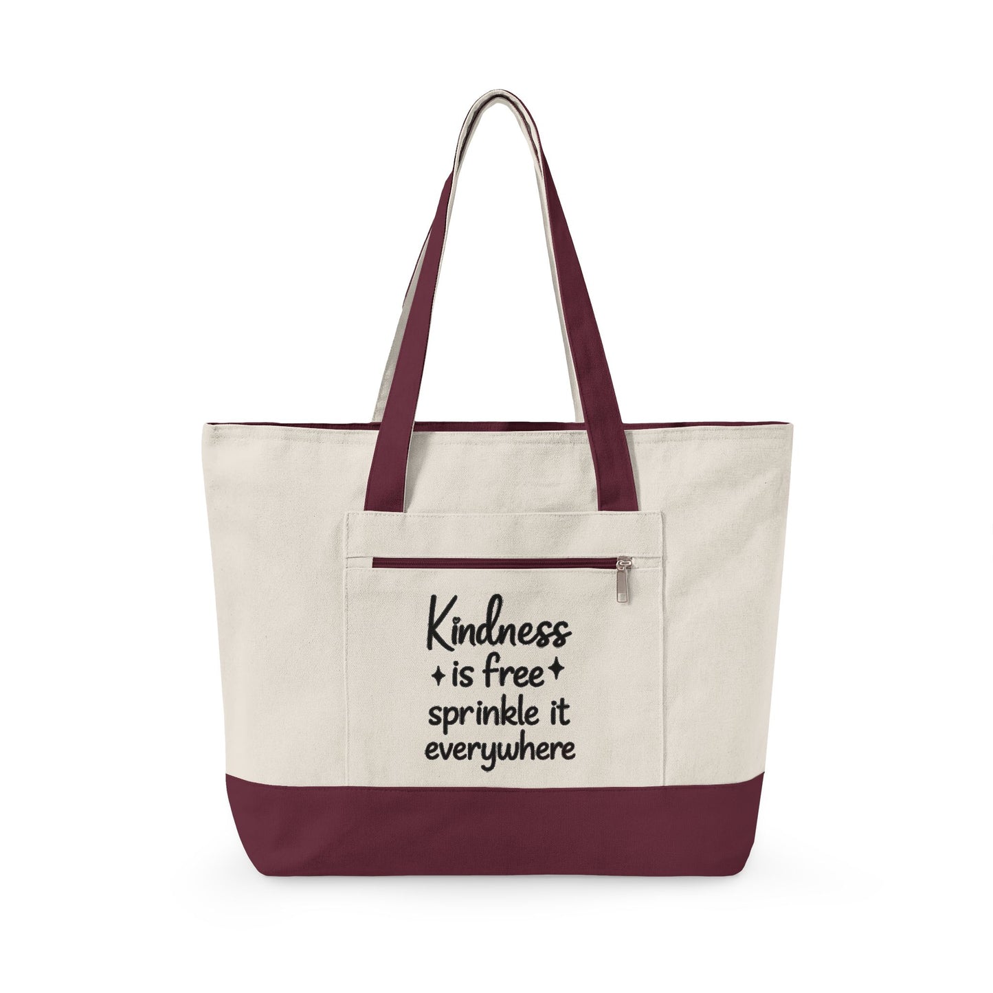 Canvas Tote Bag — “Kindness is Free, Sprinkle It Everywhere” Zippered Market Tote