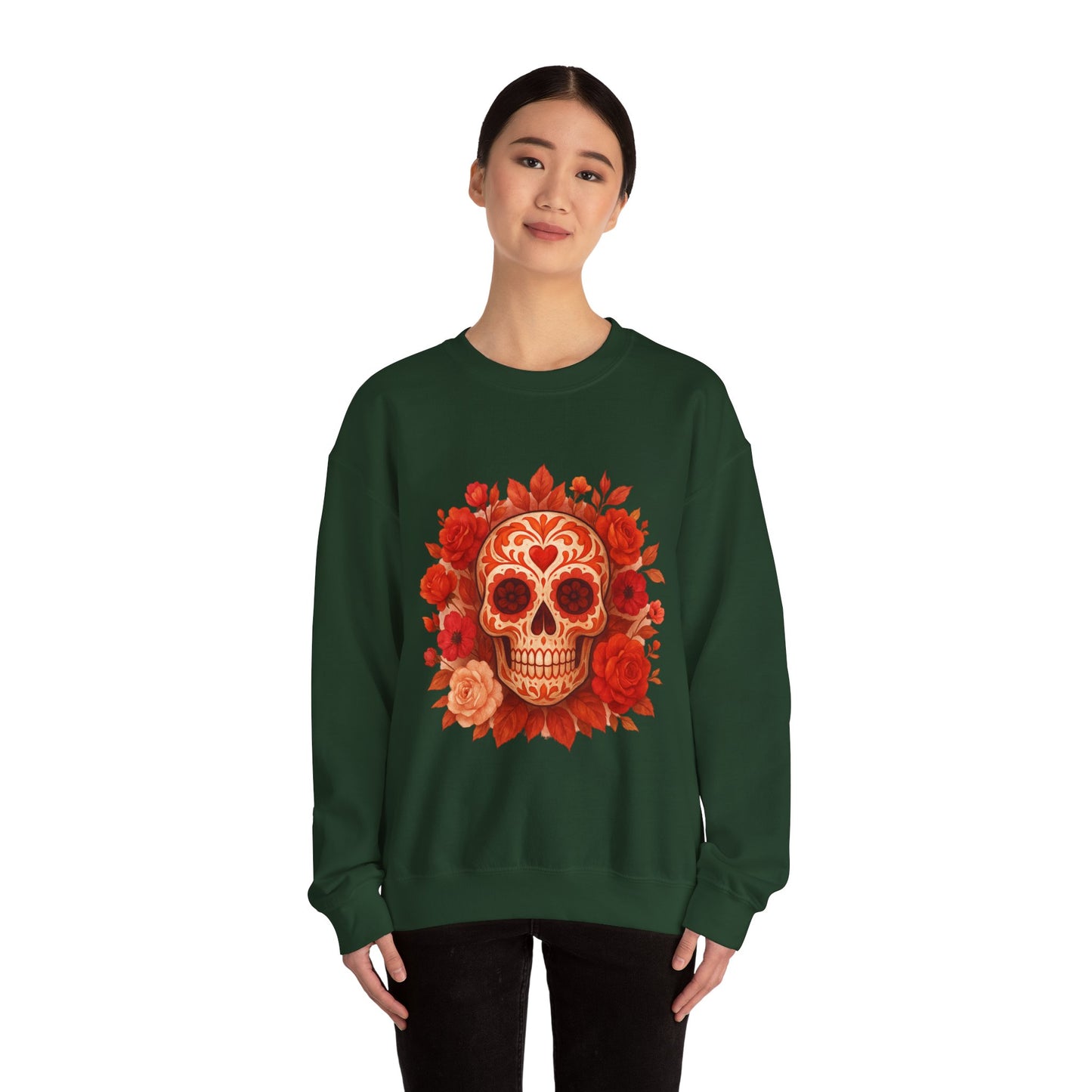 Colorful Sugar Skull Sweatshirt, Unisex Crewneck Sweatshirt for Halloween, Unique Gift for Day of the Dead, Cozy Fall Fashion, Casual Wear