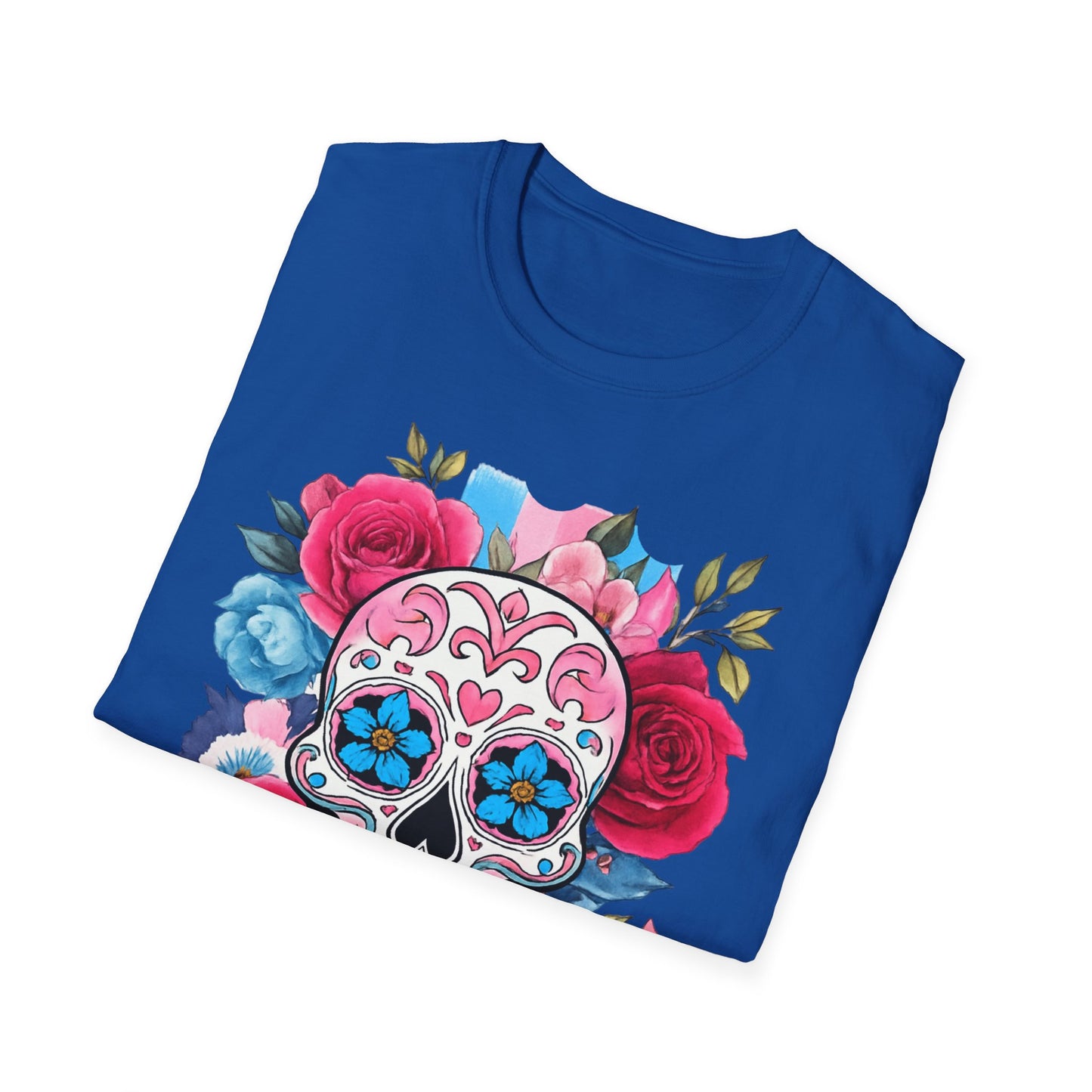 Colorful Floral Skull T-Shirt, Dia de los Muertos Tee, Casual Wear, Gifts for Her, Graphic Shirt, Boho Style Fashion