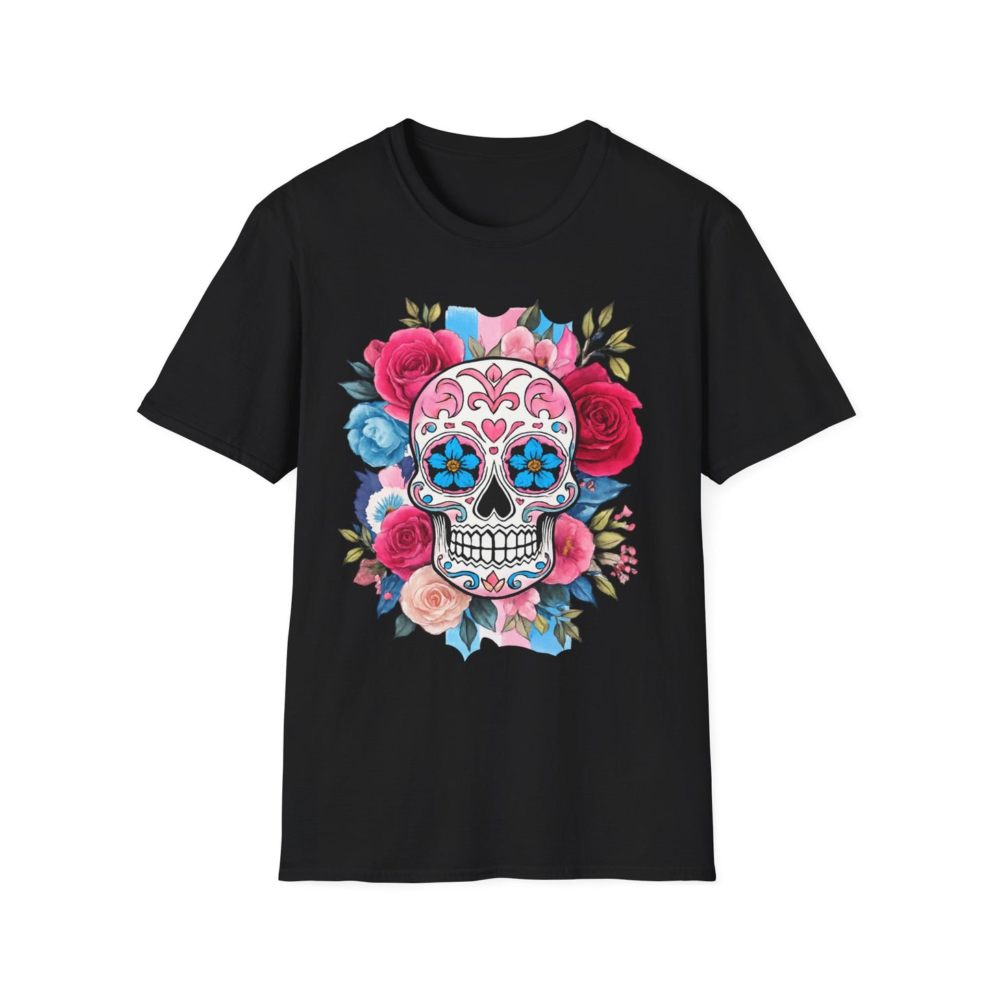Colorful Floral Skull T-Shirt, Dia de los Muertos Tee, Casual Wear, Gifts for Her, Graphic Shirt, Boho Style Fashion