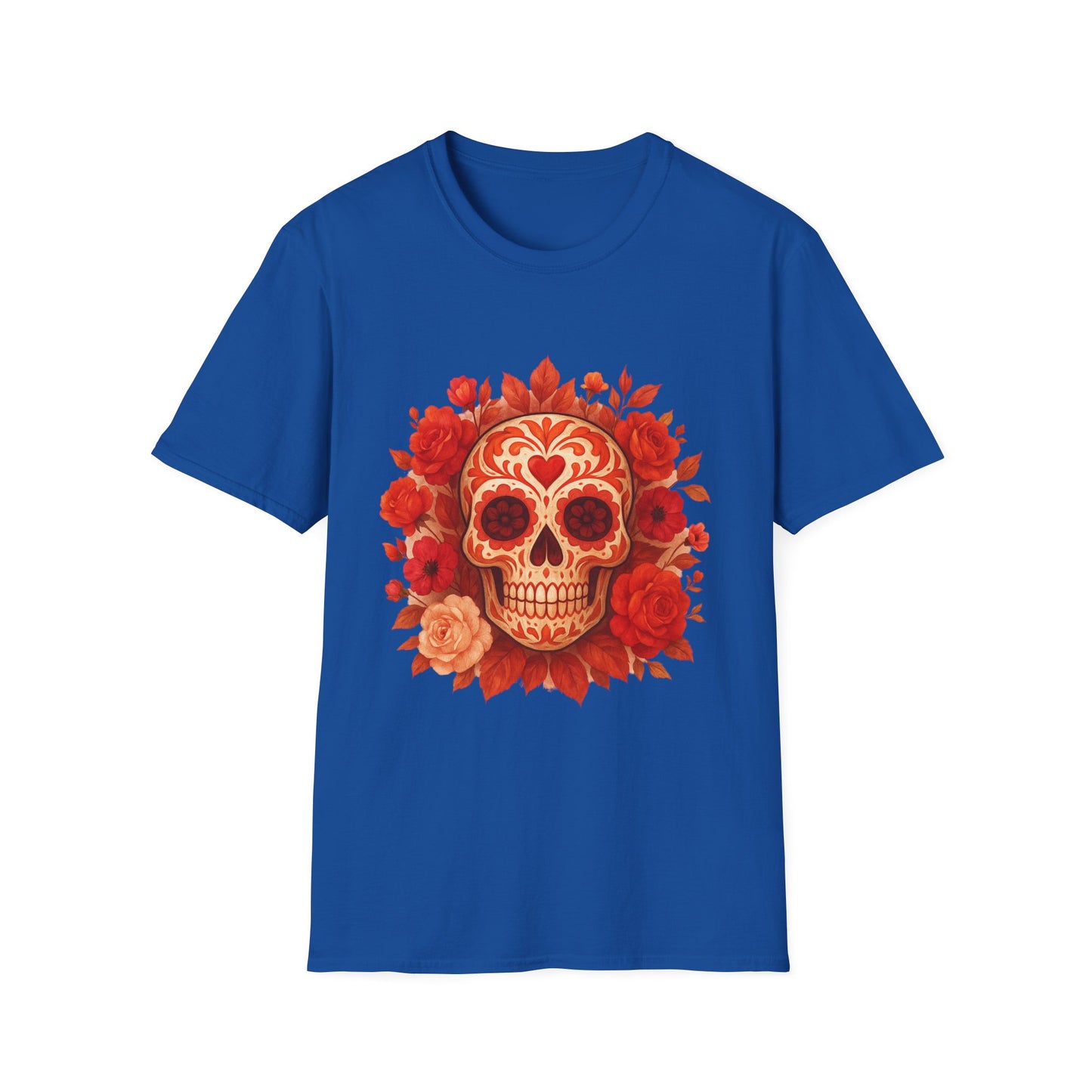 Colorful Floral Skull T-Shirt, Dia de los Muertos Tee, Casual Wear, Gifts for Her, Graphic Shirt, Boho Style Fashion