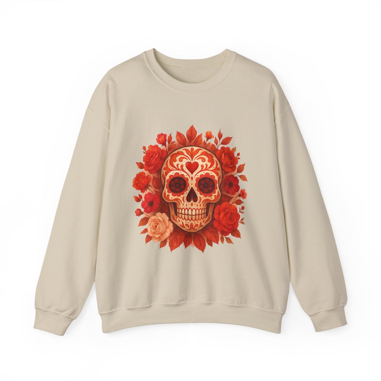 Colorful Sugar Skull Sweatshirt, Unisex Crewneck Sweatshirt for Halloween, Unique Gift for Day of the Dead, Cozy Fall Fashion, Casual Wear