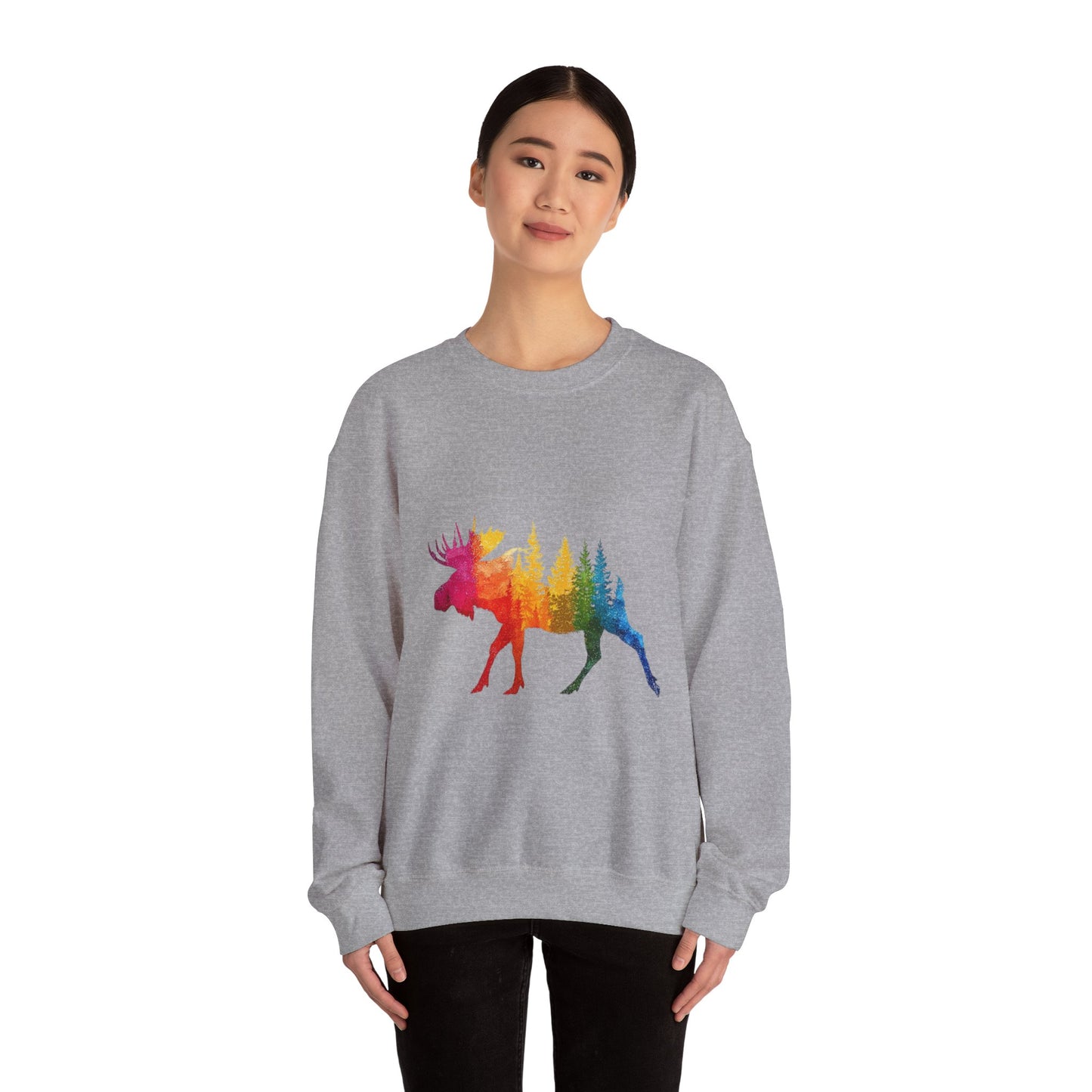 Moose Forest Crewneck Sweatshirt — LGBTQIA Wilderness Silhouette