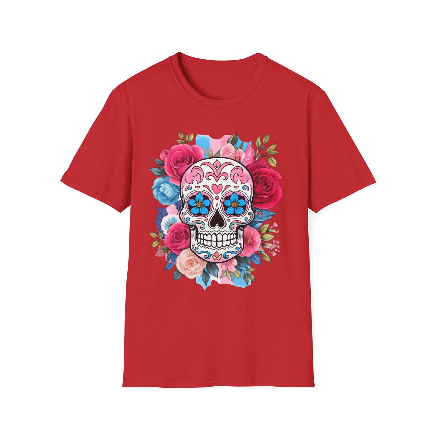 Colorful Floral Skull T-Shirt, Dia de los Muertos Tee, Casual Wear, Gifts for Her, Graphic Shirt, Boho Style Fashion