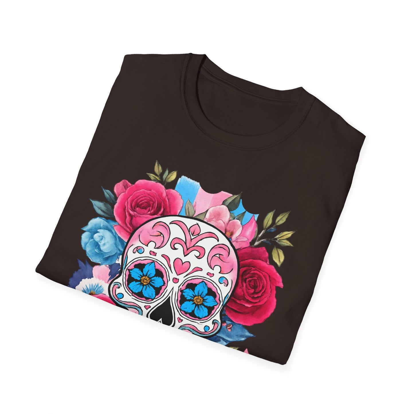 Colorful Floral Skull T-Shirt, Dia de los Muertos Tee, Casual Wear, Gifts for Her, Graphic Shirt, Boho Style Fashion
