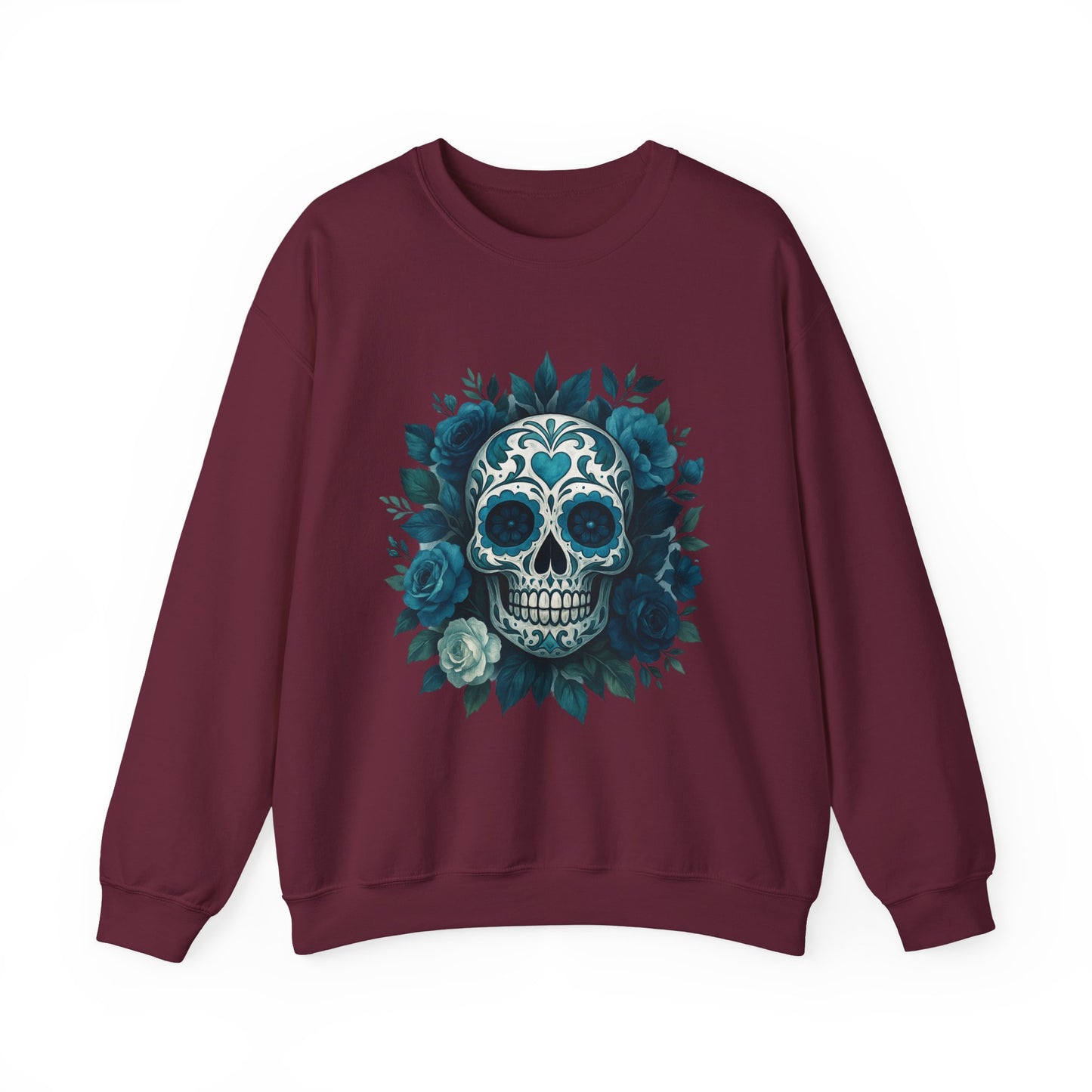 Colorful Sugar Skull Sweatshirt, Unisex Crewneck Sweatshirt for Halloween, Unique Gift for Day of the Dead, Cozy Fall Fashion, Casual Wear
