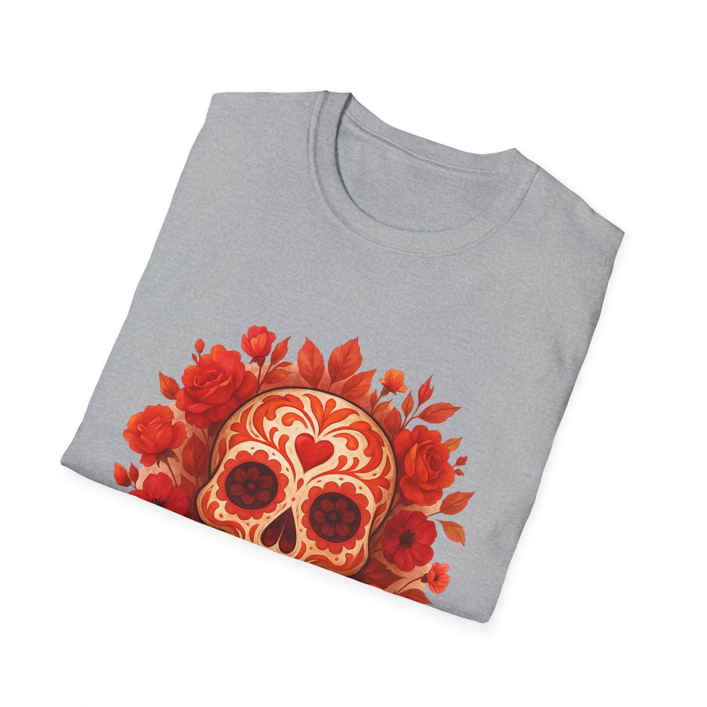 Colorful Floral Skull T-Shirt, Dia de los Muertos Tee, Casual Wear, Gifts for Her, Graphic Shirt, Boho Style Fashion