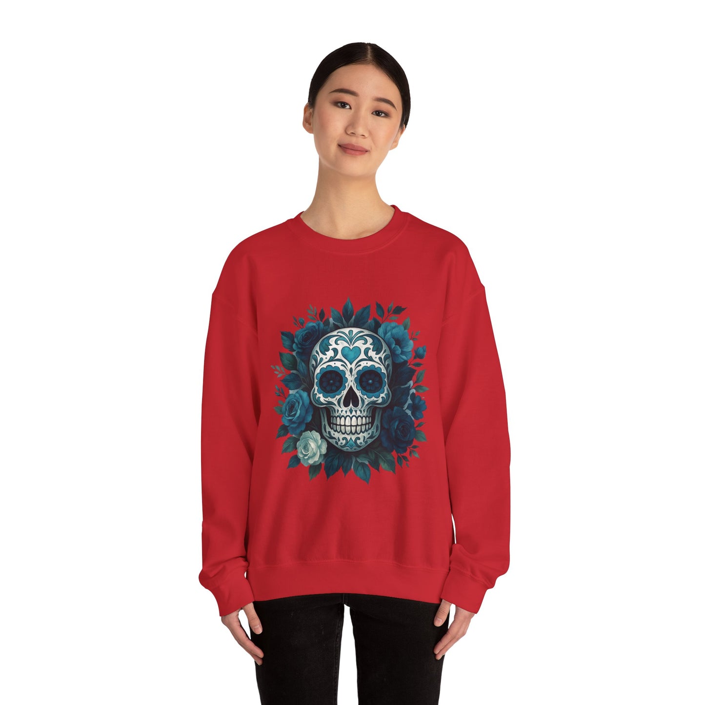 Colorful Sugar Skull Sweatshirt, Unisex Crewneck Sweatshirt for Halloween, Unique Gift for Day of the Dead, Cozy Fall Fashion, Casual Wear