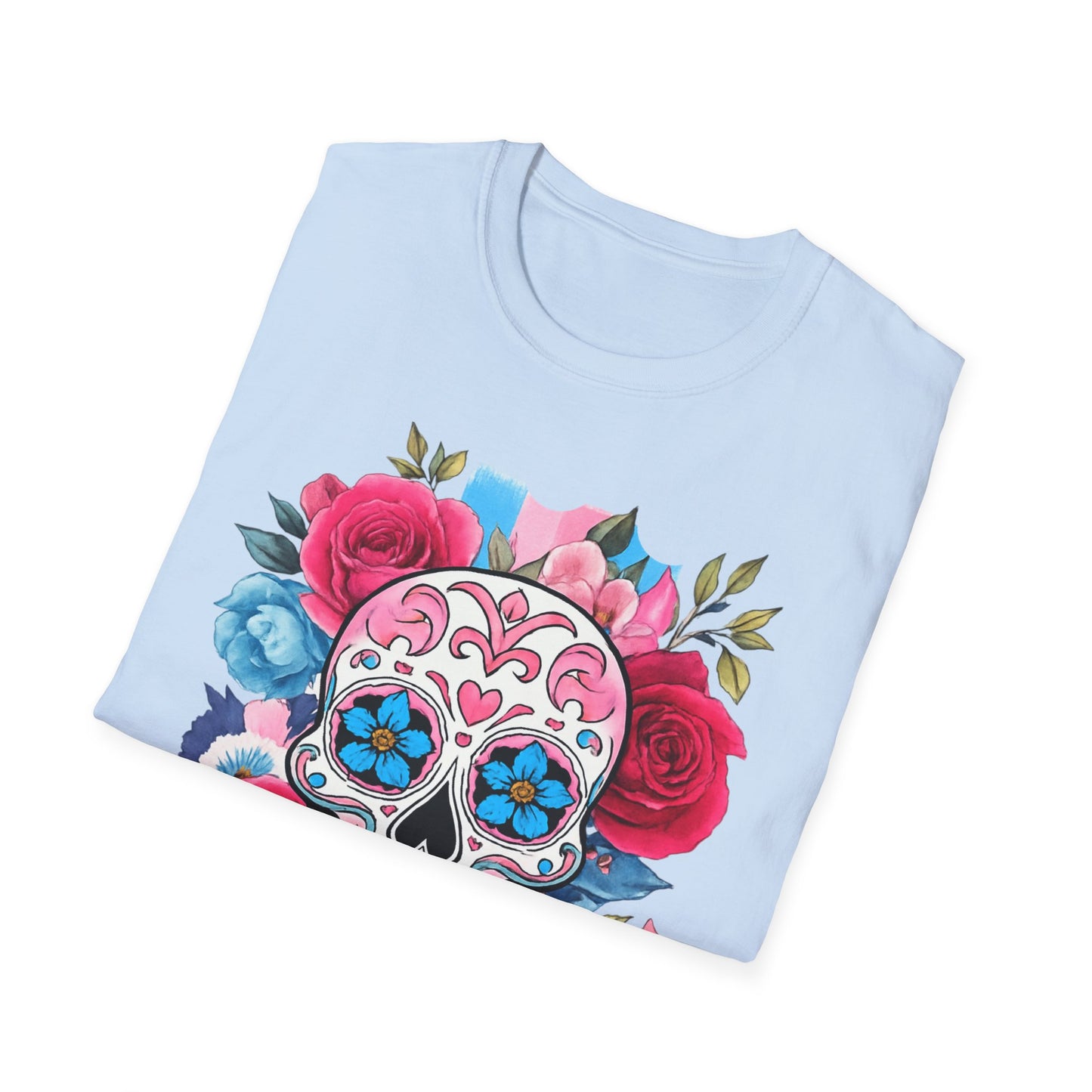 Colorful Floral Skull T-Shirt, Dia de los Muertos Tee, Casual Wear, Gifts for Her, Graphic Shirt, Boho Style Fashion