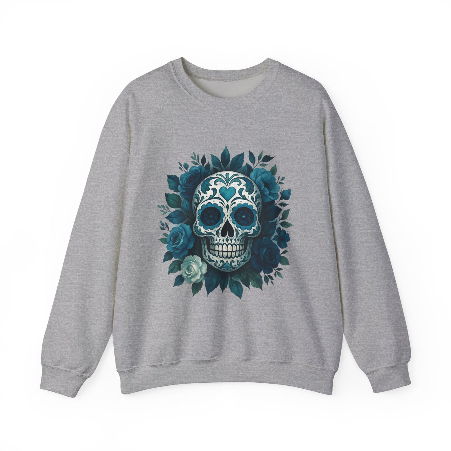 Colorful Sugar Skull Sweatshirt, Unisex Crewneck Sweatshirt for Halloween, Unique Gift for Day of the Dead, Cozy Fall Fashion, Casual Wear