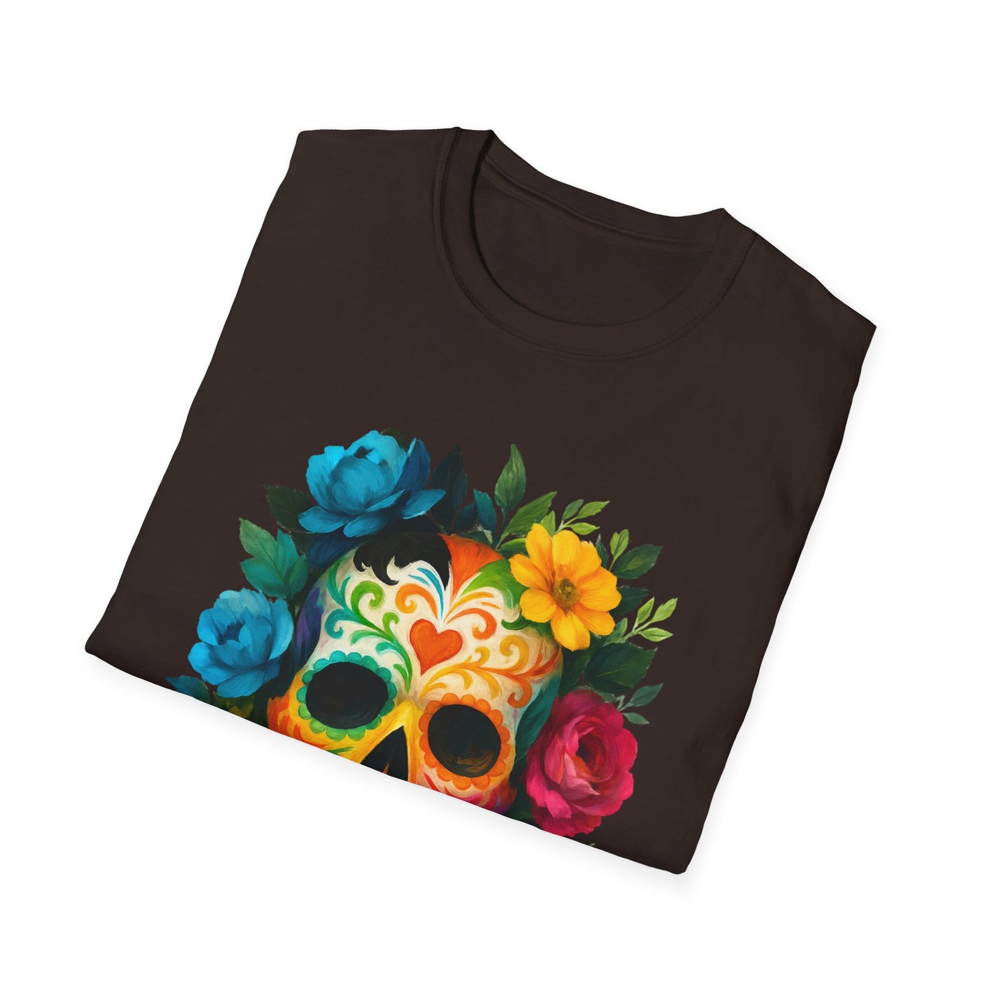 Colorful Floral Skull T-Shirt, Dia de los Muertos Tee, Casual Wear, Gifts for Her, Graphic Shirt, Boho Style Fashion