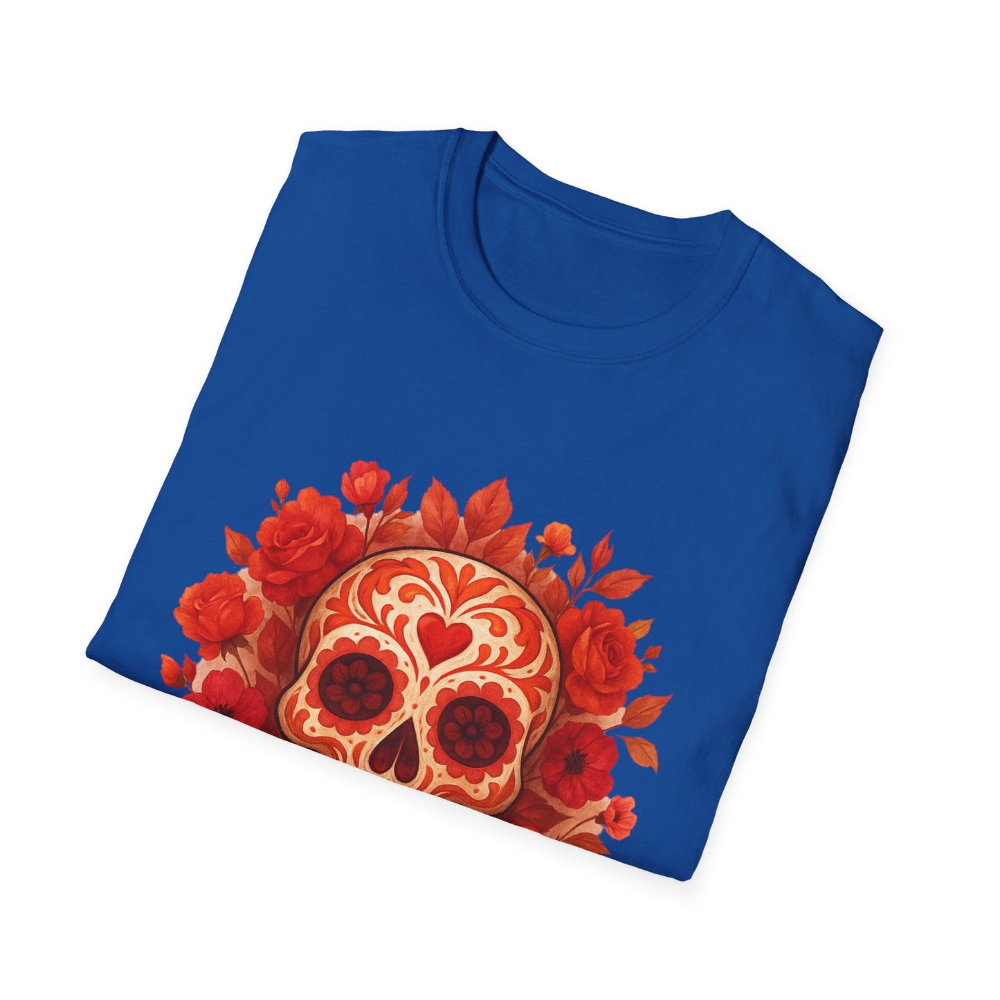 Colorful Floral Skull T-Shirt, Dia de los Muertos Tee, Casual Wear, Gifts for Her, Graphic Shirt, Boho Style Fashion