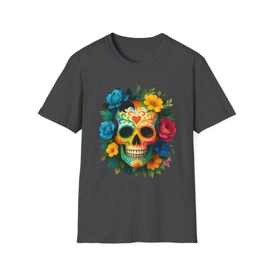 Colorful Floral Skull T-Shirt, Dia de los Muertos Tee, Casual Wear, Gifts for Her, Graphic Shirt, Boho Style Fashion