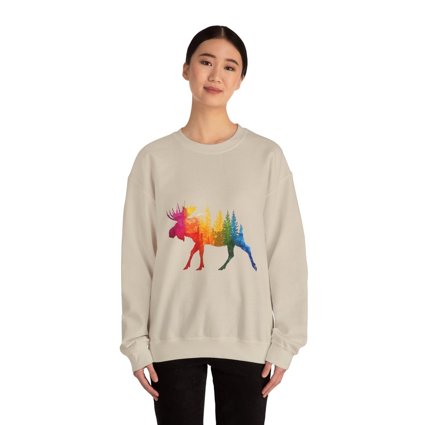 Moose Forest Crewneck Sweatshirt — LGBTQIA Wilderness Silhouette