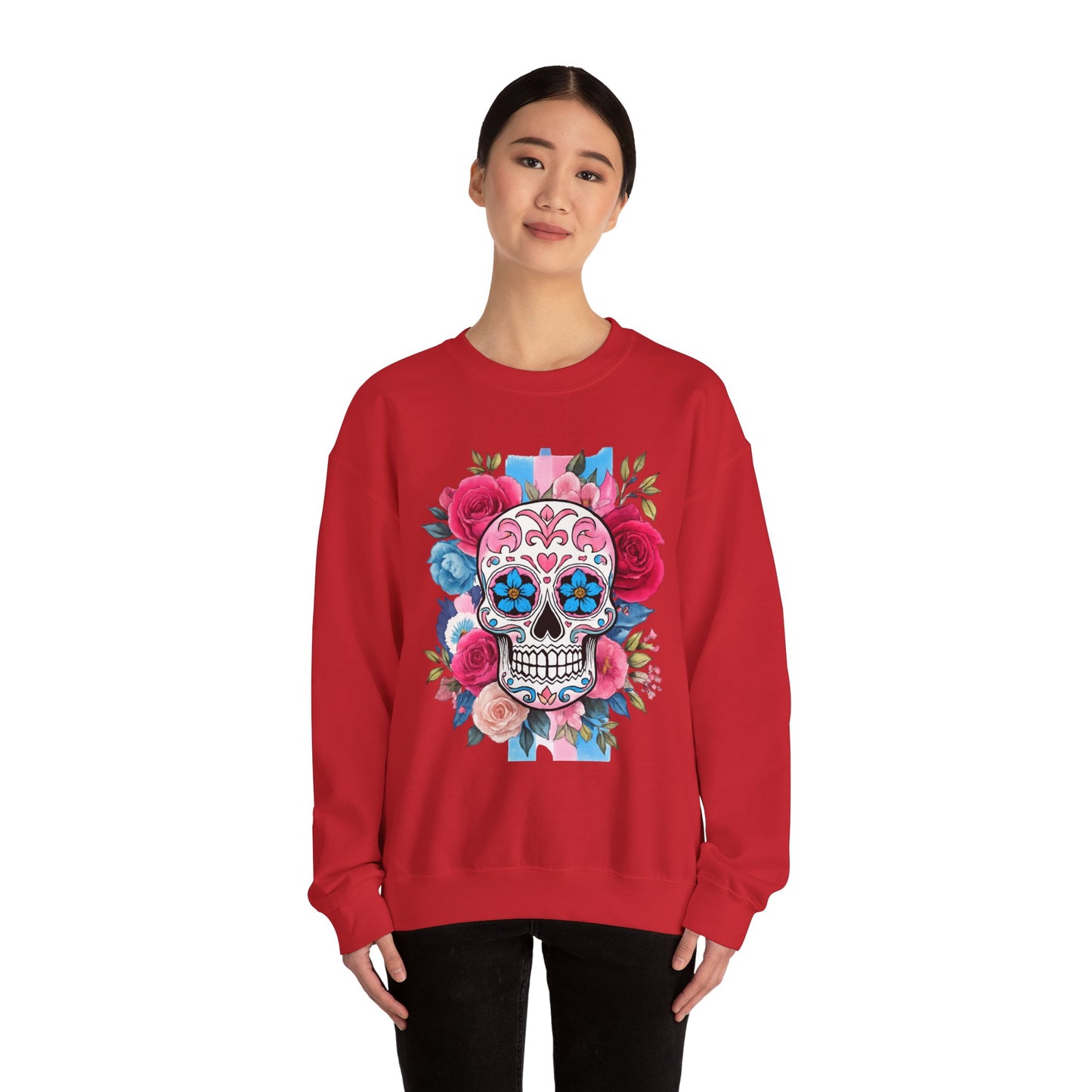 Colorful Sugar Skull Sweatshirt, Unisex Crewneck Sweatshirt for Halloween, Unique Gift for Day of the Dead, Cozy Fall Fashion, Casual Wear