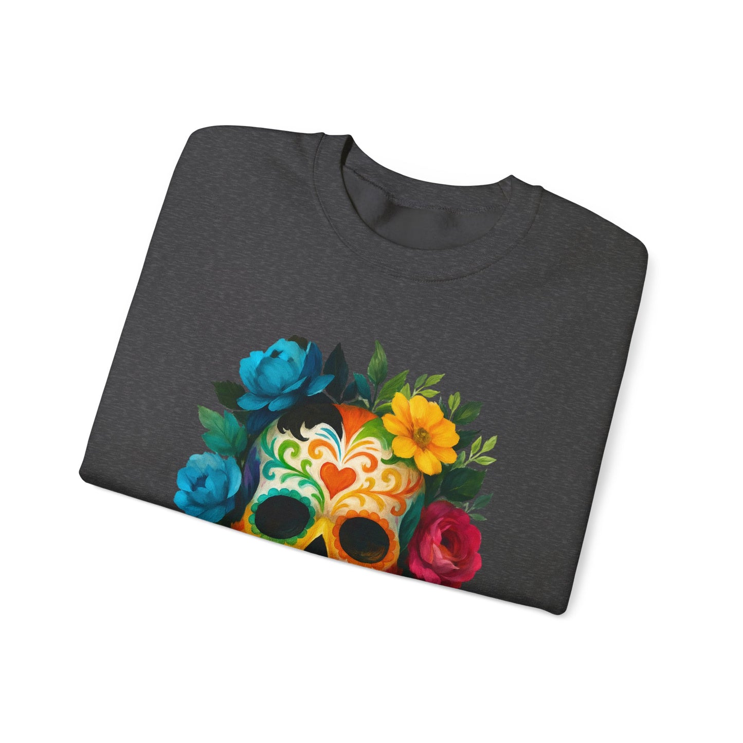 Colorful Sugar Skull Sweatshirt, Unisex Crewneck Sweatshirt for Halloween, Unique Gift for Day of the Dead, Cozy Fall Fashion, Casual Wear