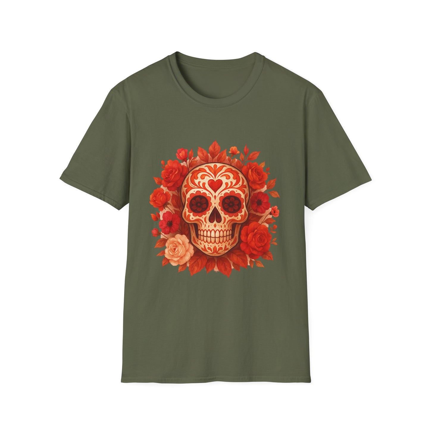 Colorful Floral Skull T-Shirt, Dia de los Muertos Tee, Casual Wear, Gifts for Her, Graphic Shirt, Boho Style Fashion