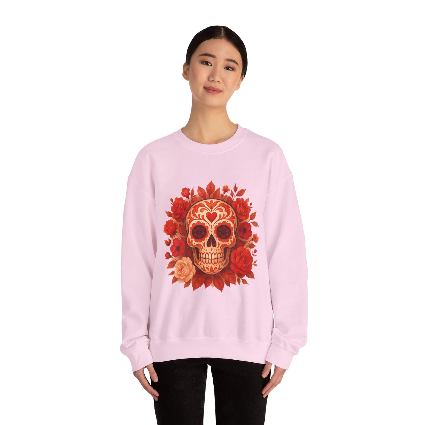 Colorful Sugar Skull Sweatshirt, Unisex Crewneck Sweatshirt for Halloween, Unique Gift for Day of the Dead, Cozy Fall Fashion, Casual Wear