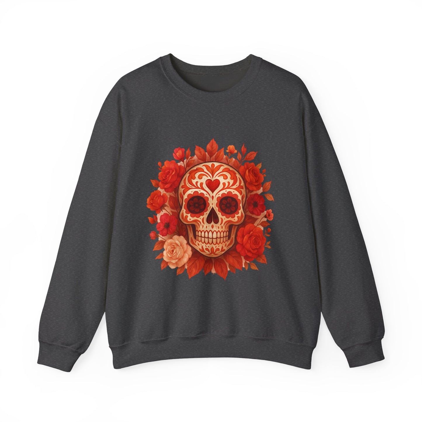 Colorful Sugar Skull Sweatshirt, Unisex Crewneck Sweatshirt for Halloween, Unique Gift for Day of the Dead, Cozy Fall Fashion, Casual Wear