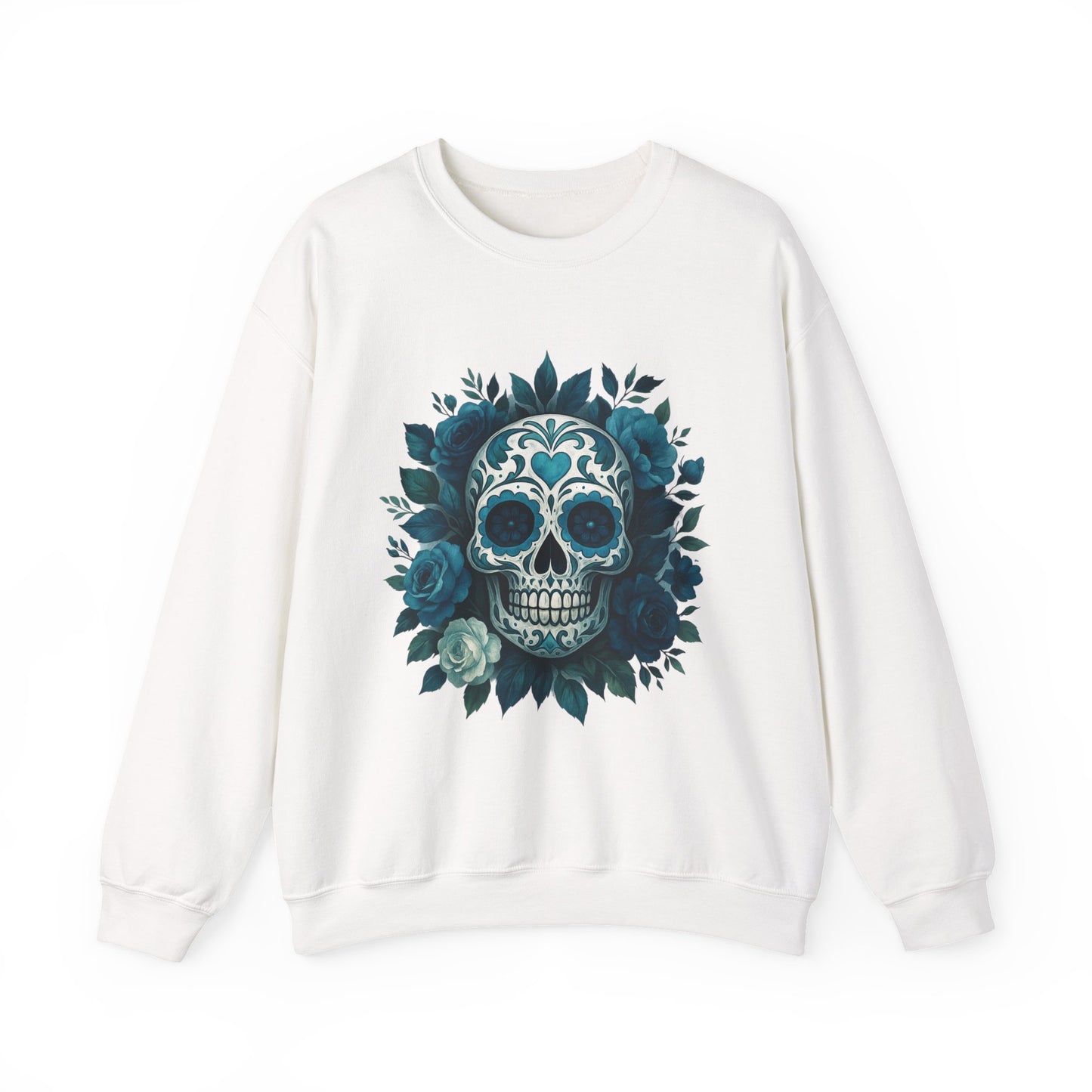 Colorful Sugar Skull Sweatshirt, Unisex Crewneck Sweatshirt for Halloween, Unique Gift for Day of the Dead, Cozy Fall Fashion, Casual Wear