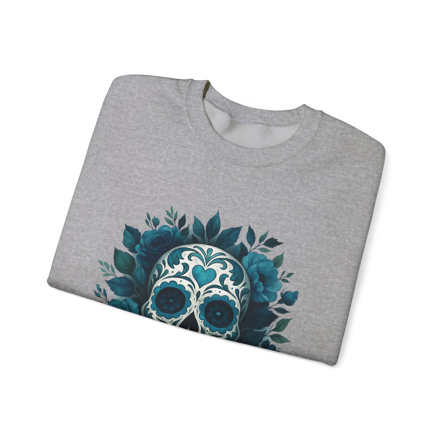 Colorful Sugar Skull Sweatshirt, Unisex Crewneck Sweatshirt for Halloween, Unique Gift for Day of the Dead, Cozy Fall Fashion, Casual Wear