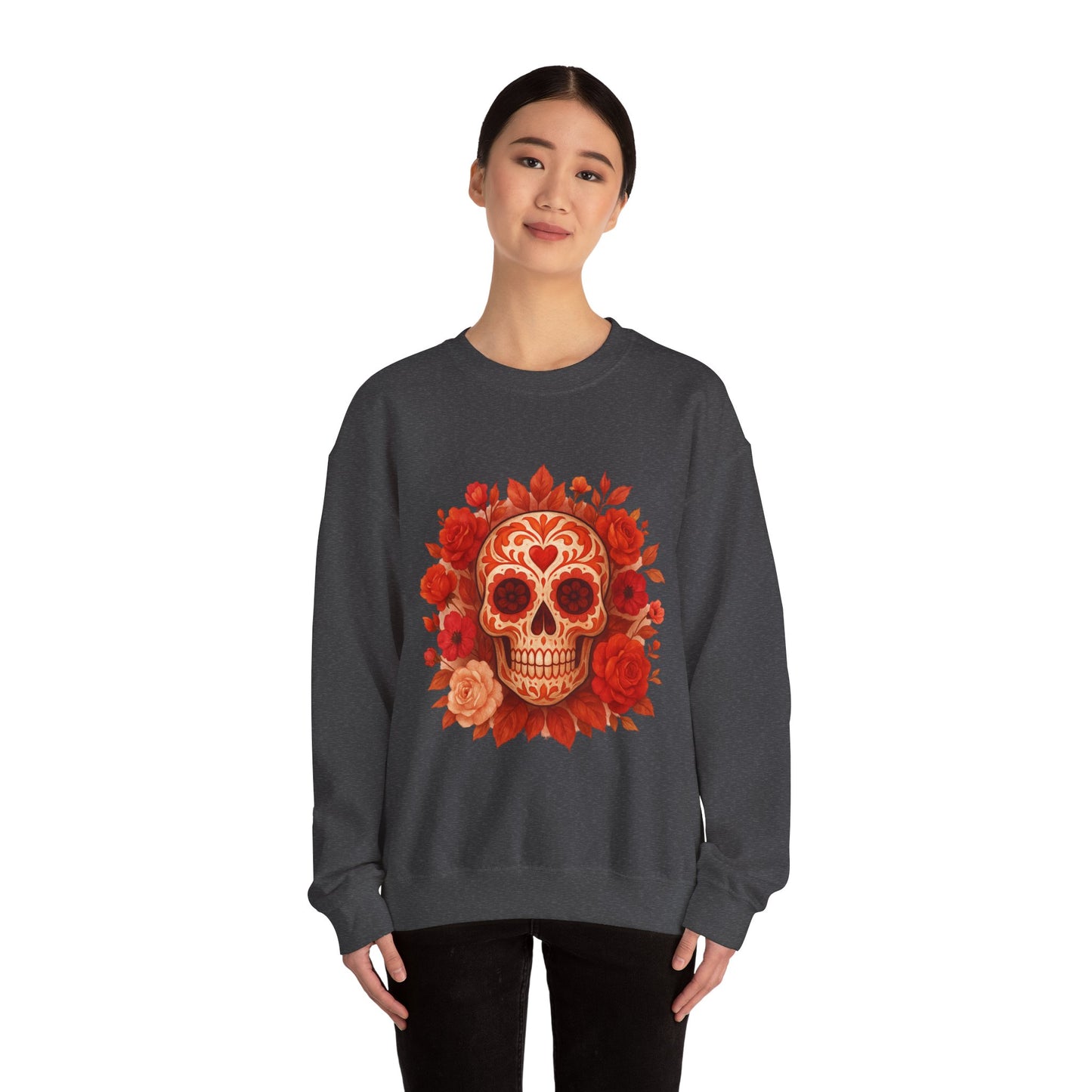 Colorful Sugar Skull Sweatshirt, Unisex Crewneck Sweatshirt for Halloween, Unique Gift for Day of the Dead, Cozy Fall Fashion, Casual Wear