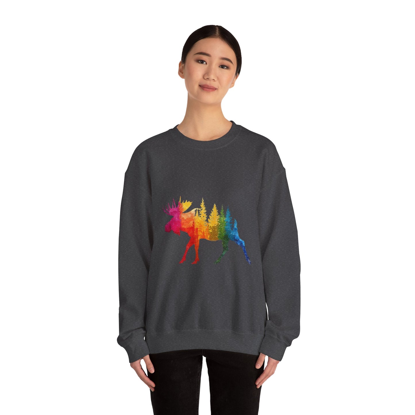 Moose Forest Crewneck Sweatshirt — LGBTQIA Wilderness Silhouette