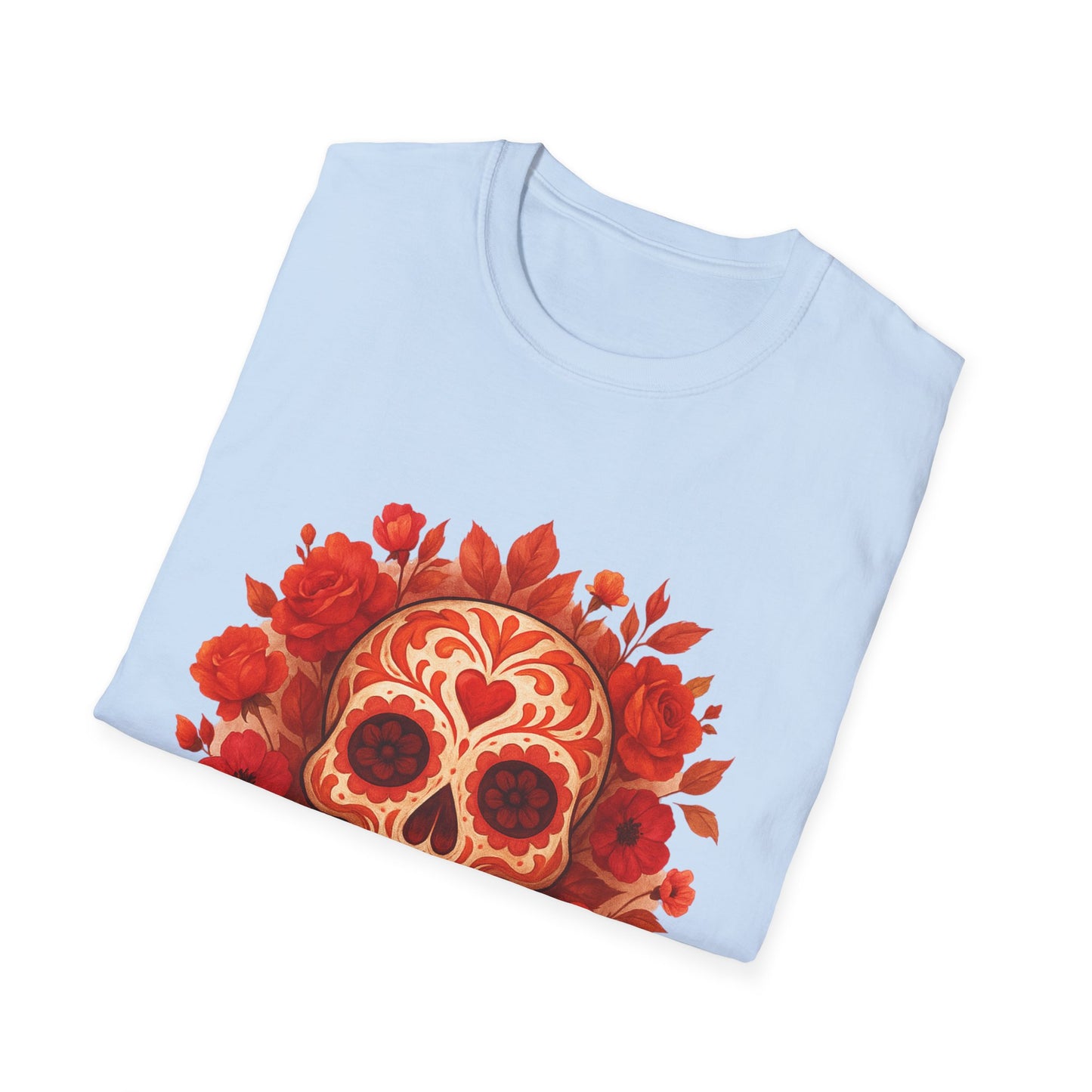 Colorful Floral Skull T-Shirt, Dia de los Muertos Tee, Casual Wear, Gifts for Her, Graphic Shirt, Boho Style Fashion