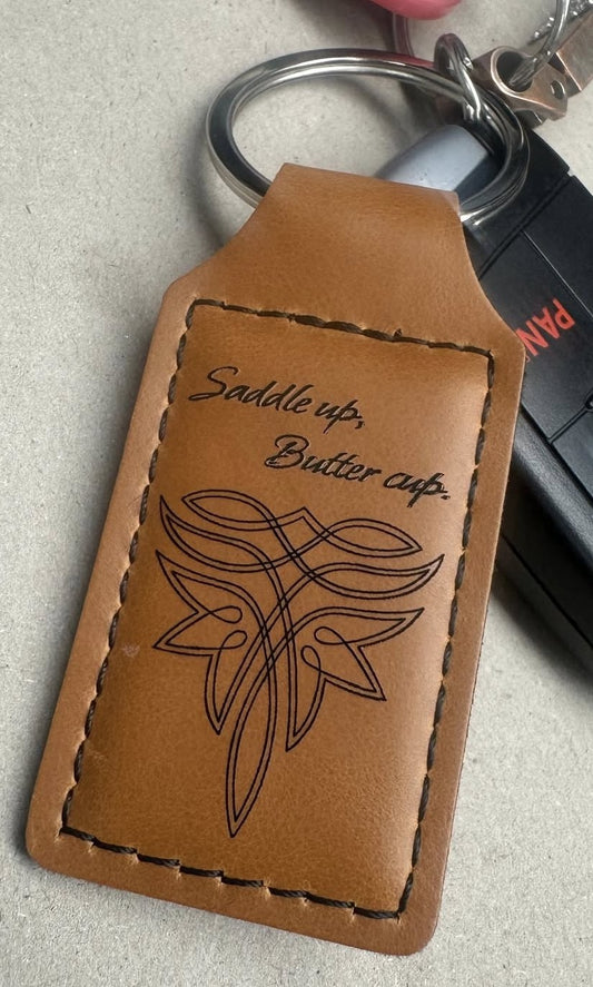 Saddle Up, Butter cup — Engraved Leatherette Keychain