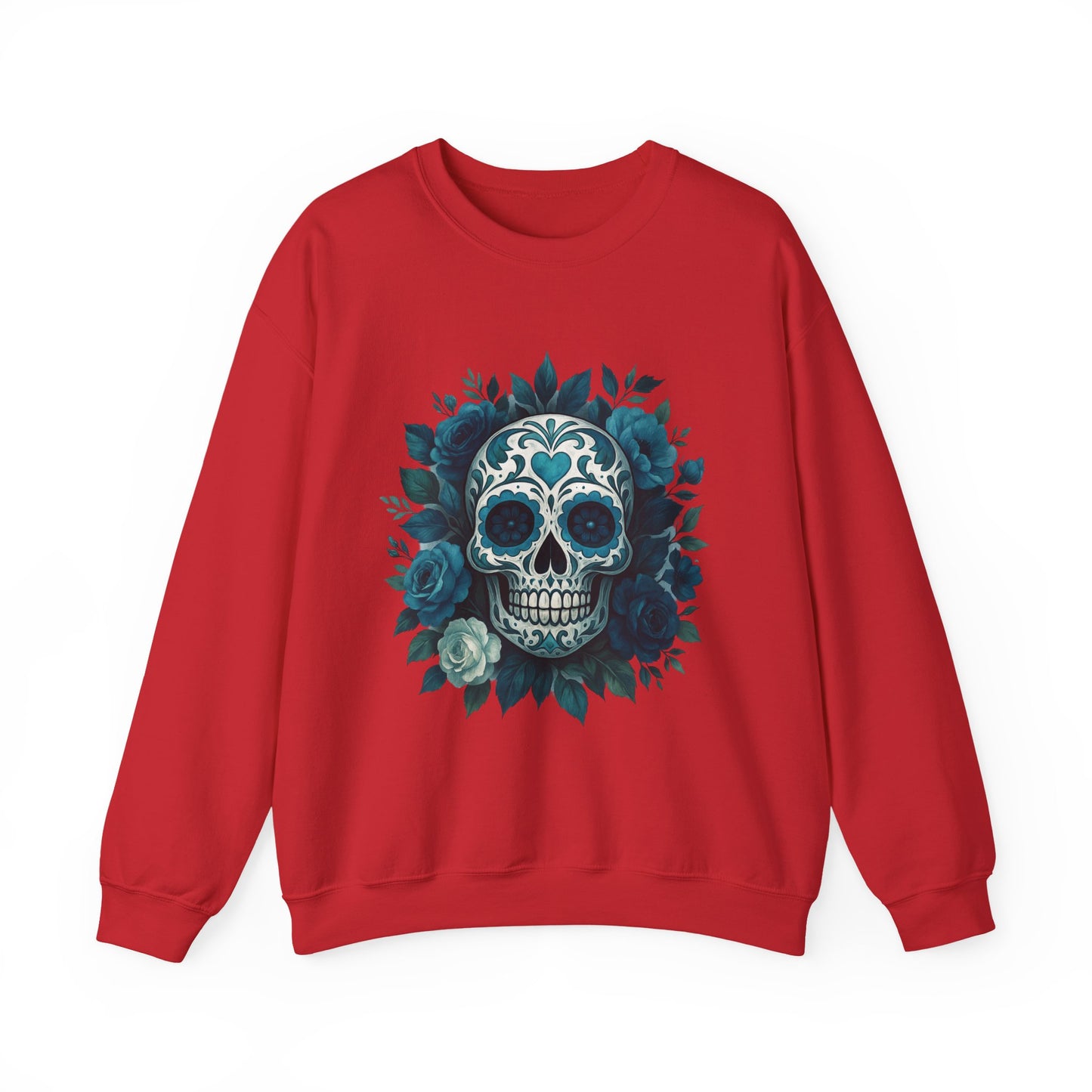 Colorful Sugar Skull Sweatshirt, Unisex Crewneck Sweatshirt for Halloween, Unique Gift for Day of the Dead, Cozy Fall Fashion, Casual Wear