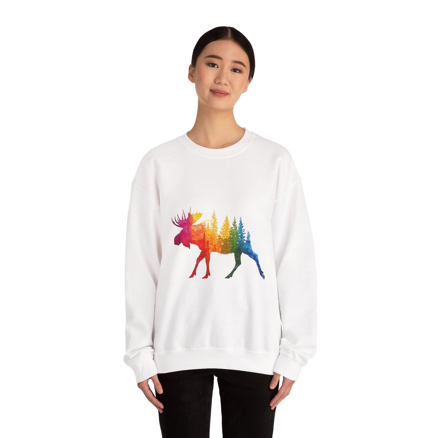 Moose Forest Crewneck Sweatshirt — LGBTQIA Wilderness Silhouette