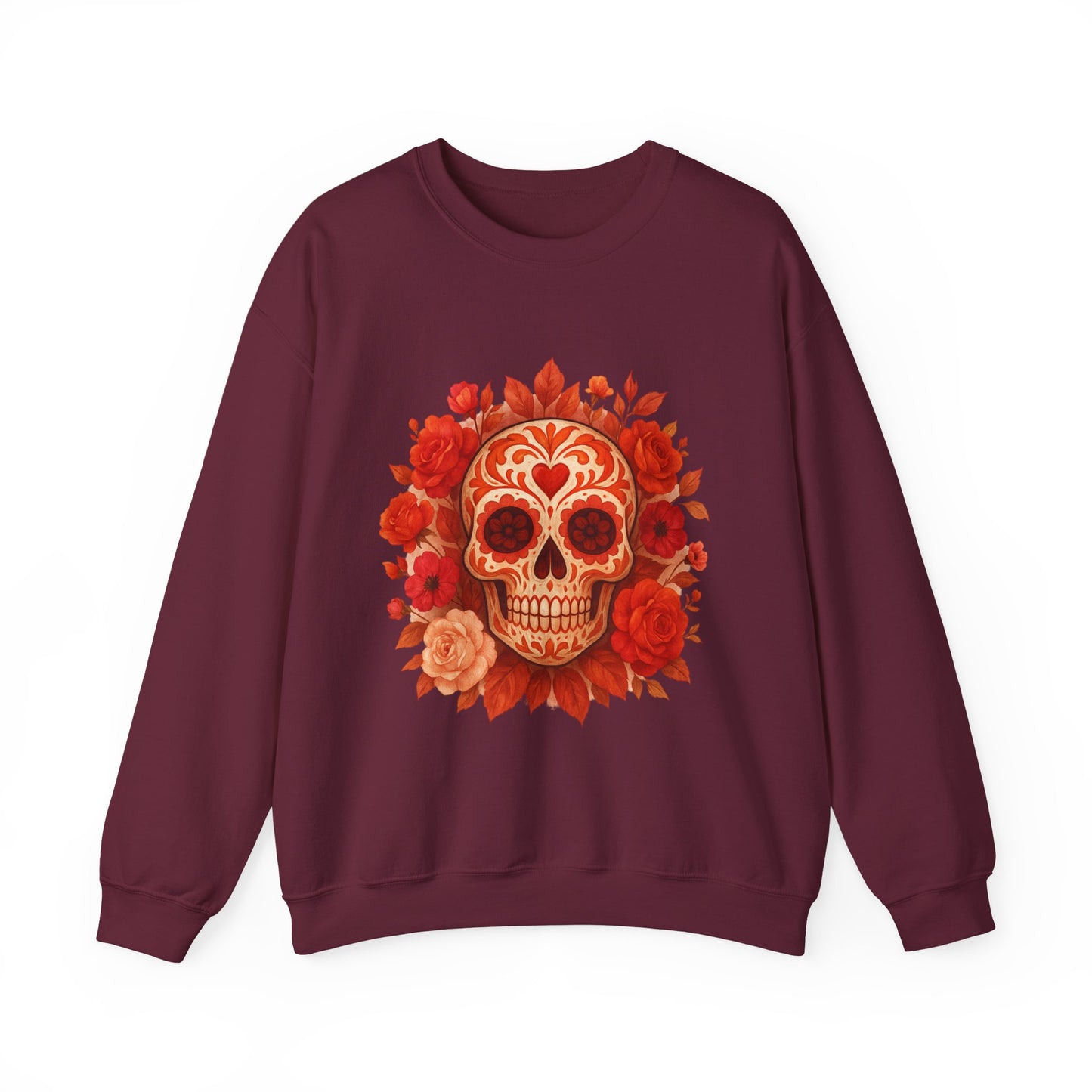 Colorful Sugar Skull Sweatshirt, Unisex Crewneck Sweatshirt for Halloween, Unique Gift for Day of the Dead, Cozy Fall Fashion, Casual Wear