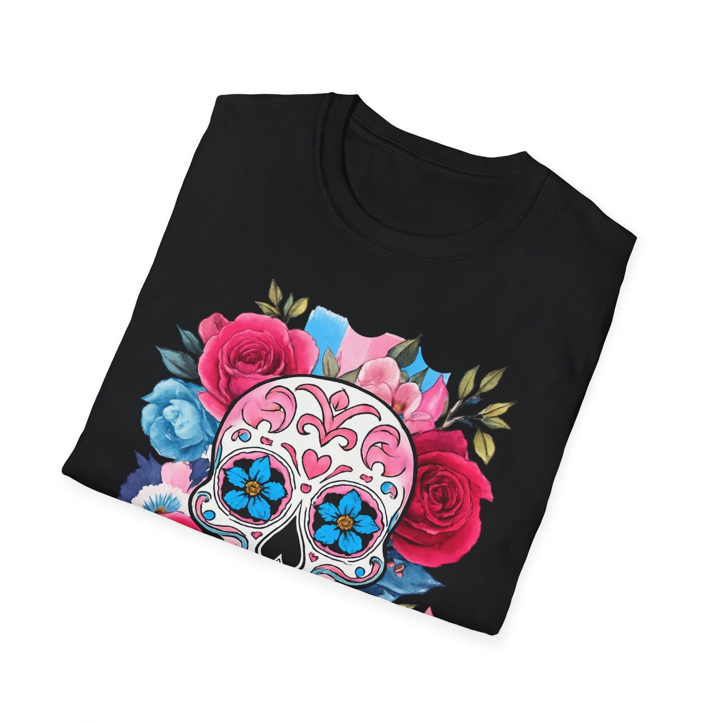 Colorful Floral Skull T-Shirt, Dia de los Muertos Tee, Casual Wear, Gifts for Her, Graphic Shirt, Boho Style Fashion