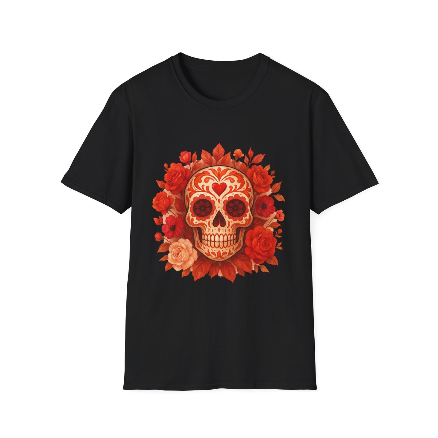 Colorful Floral Skull T-Shirt, Dia de los Muertos Tee, Casual Wear, Gifts for Her, Graphic Shirt, Boho Style Fashion