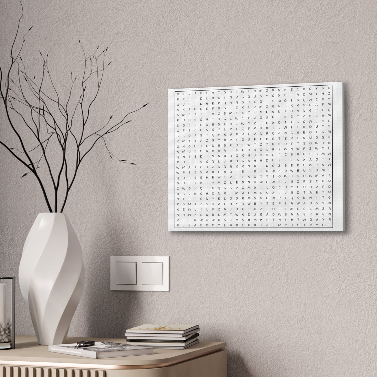 Minimalist Word Search Art Canvas – Black & White Typography Wall Decor