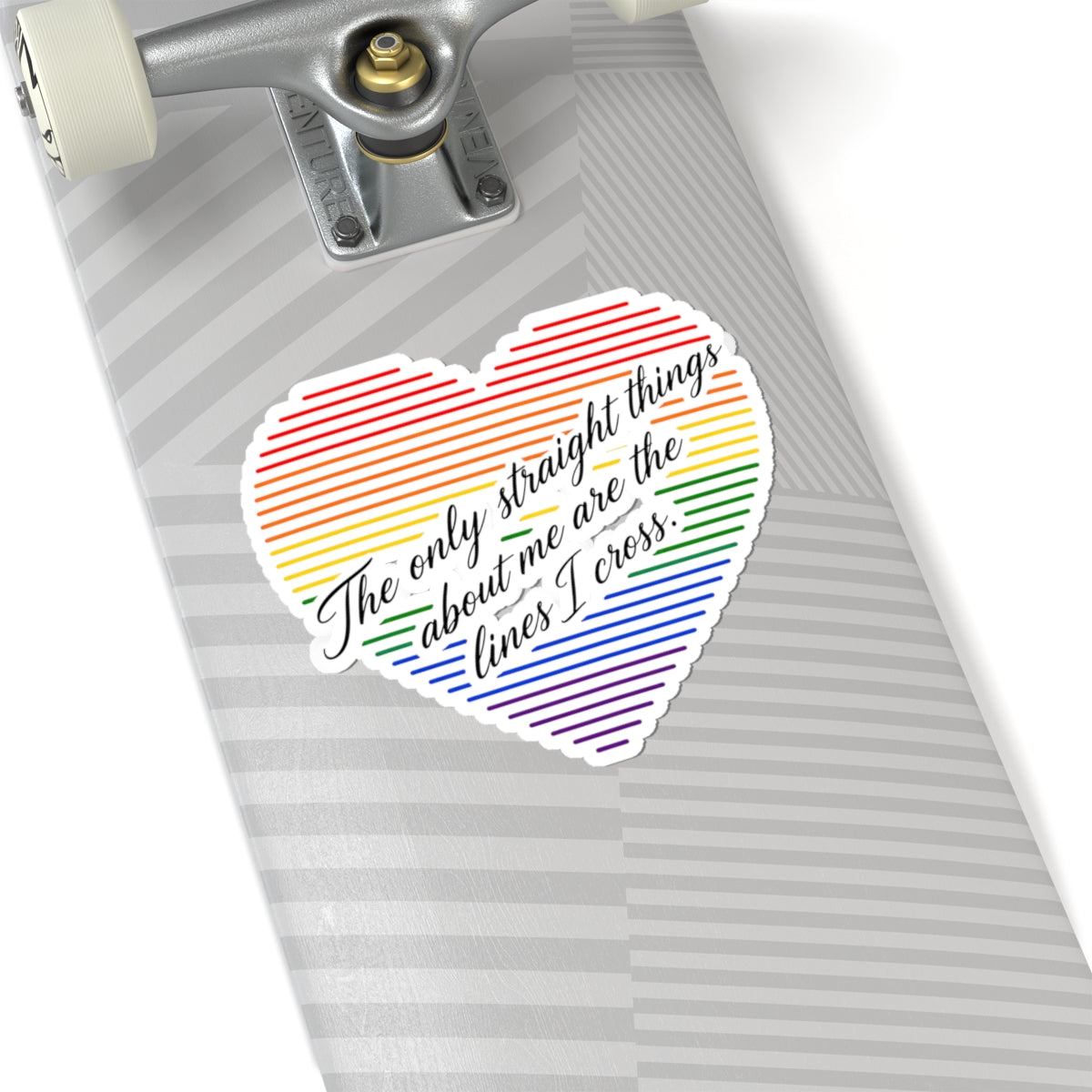 LGBTQ+ Pride Heart Sticker — "The only straight things about me are the lines I cross" Kiss-Cut Sticker