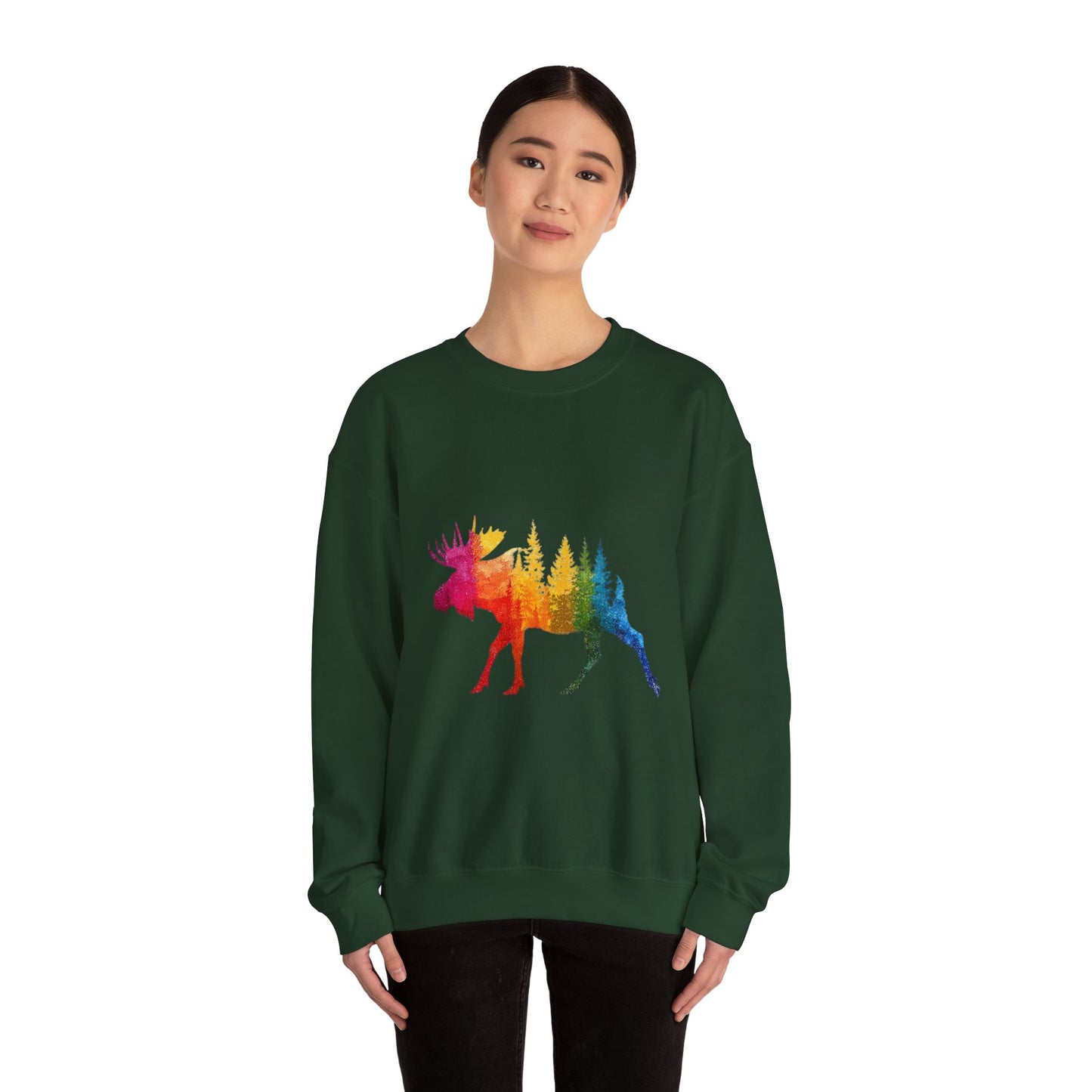 Moose Forest Crewneck Sweatshirt — LGBTQIA Wilderness Silhouette