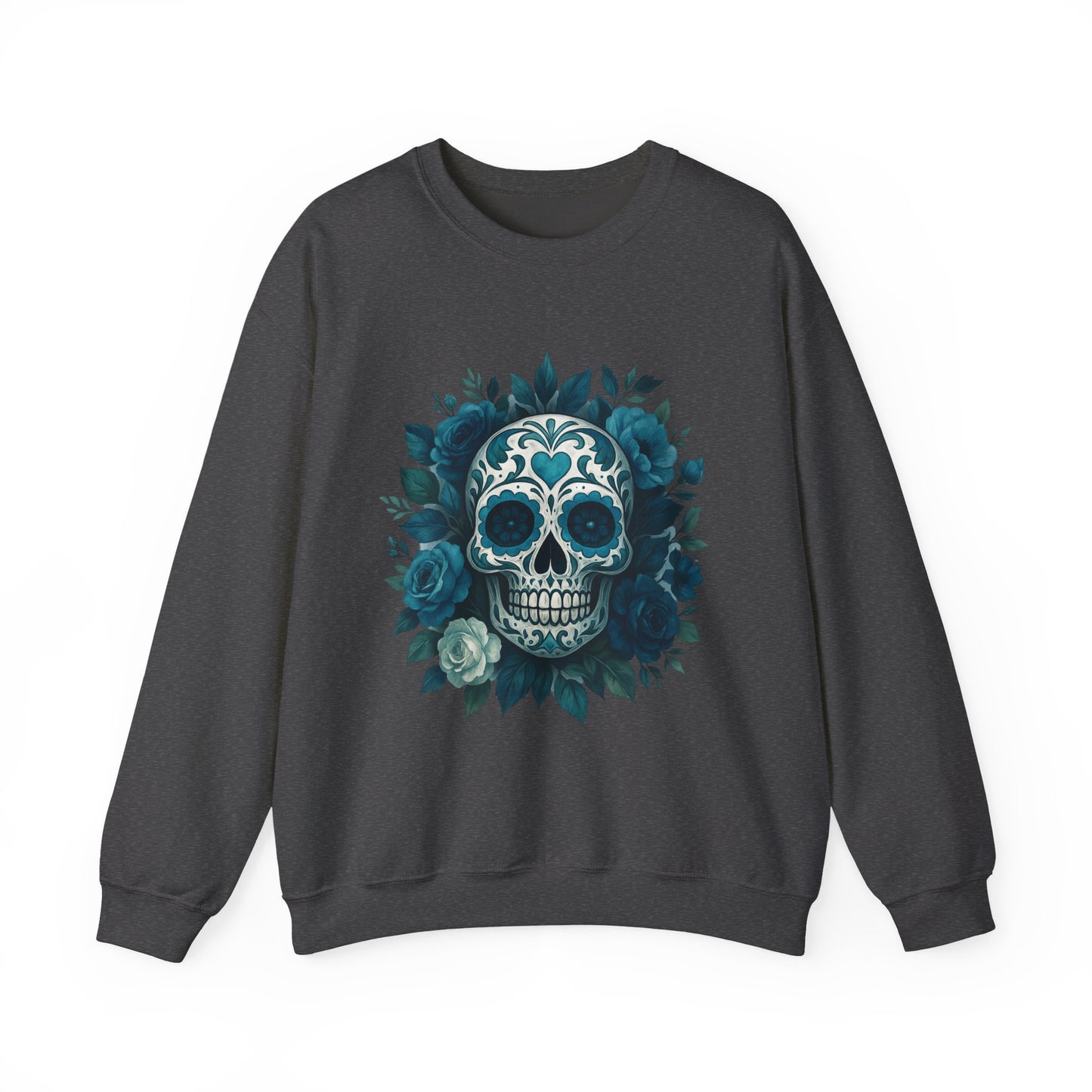 Colorful Sugar Skull Sweatshirt, Unisex Crewneck Sweatshirt for Halloween, Unique Gift for Day of the Dead, Cozy Fall Fashion, Casual Wear