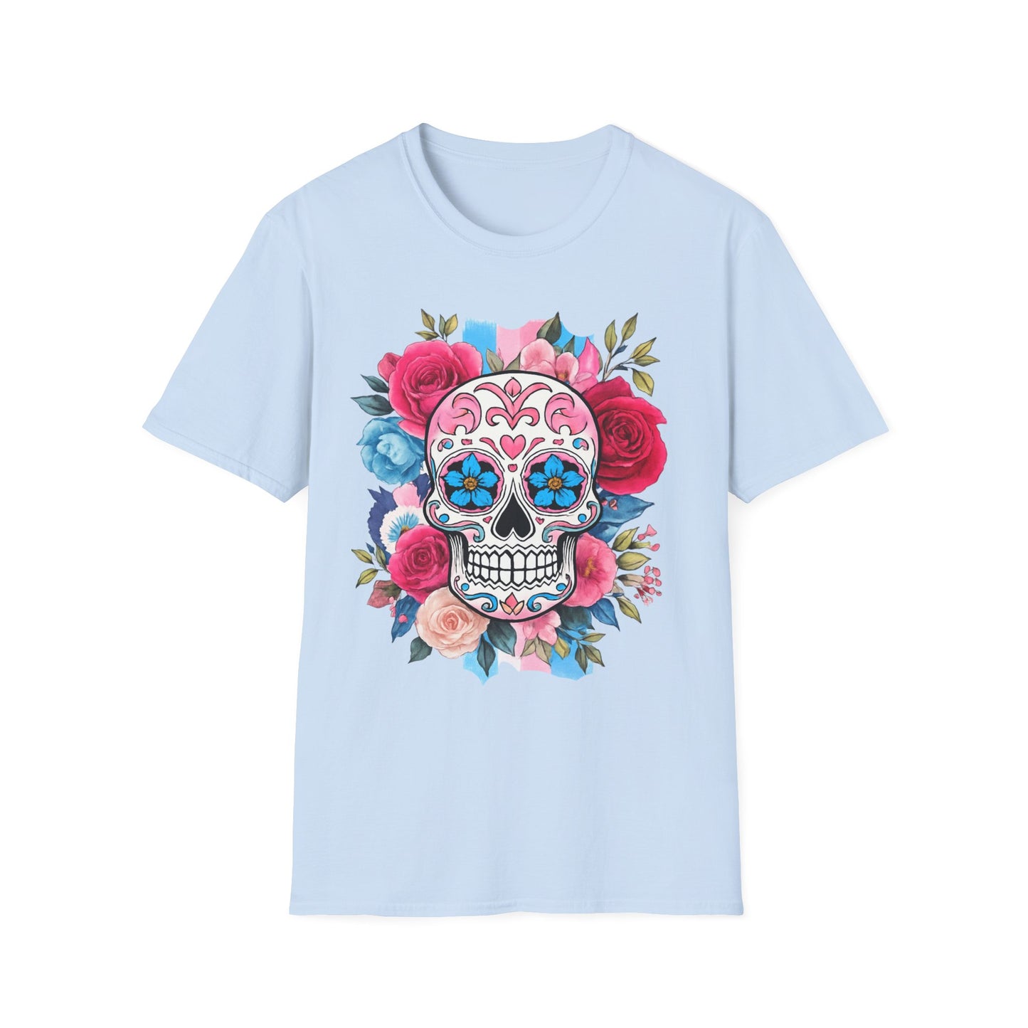 Colorful Floral Skull T-Shirt, Dia de los Muertos Tee, Casual Wear, Gifts for Her, Graphic Shirt, Boho Style Fashion