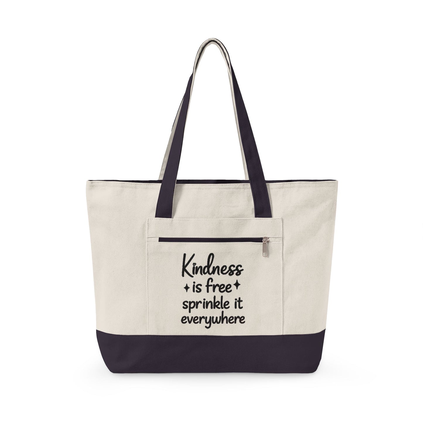 Canvas Tote Bag — “Kindness is Free, Sprinkle It Everywhere” Zippered Market Tote